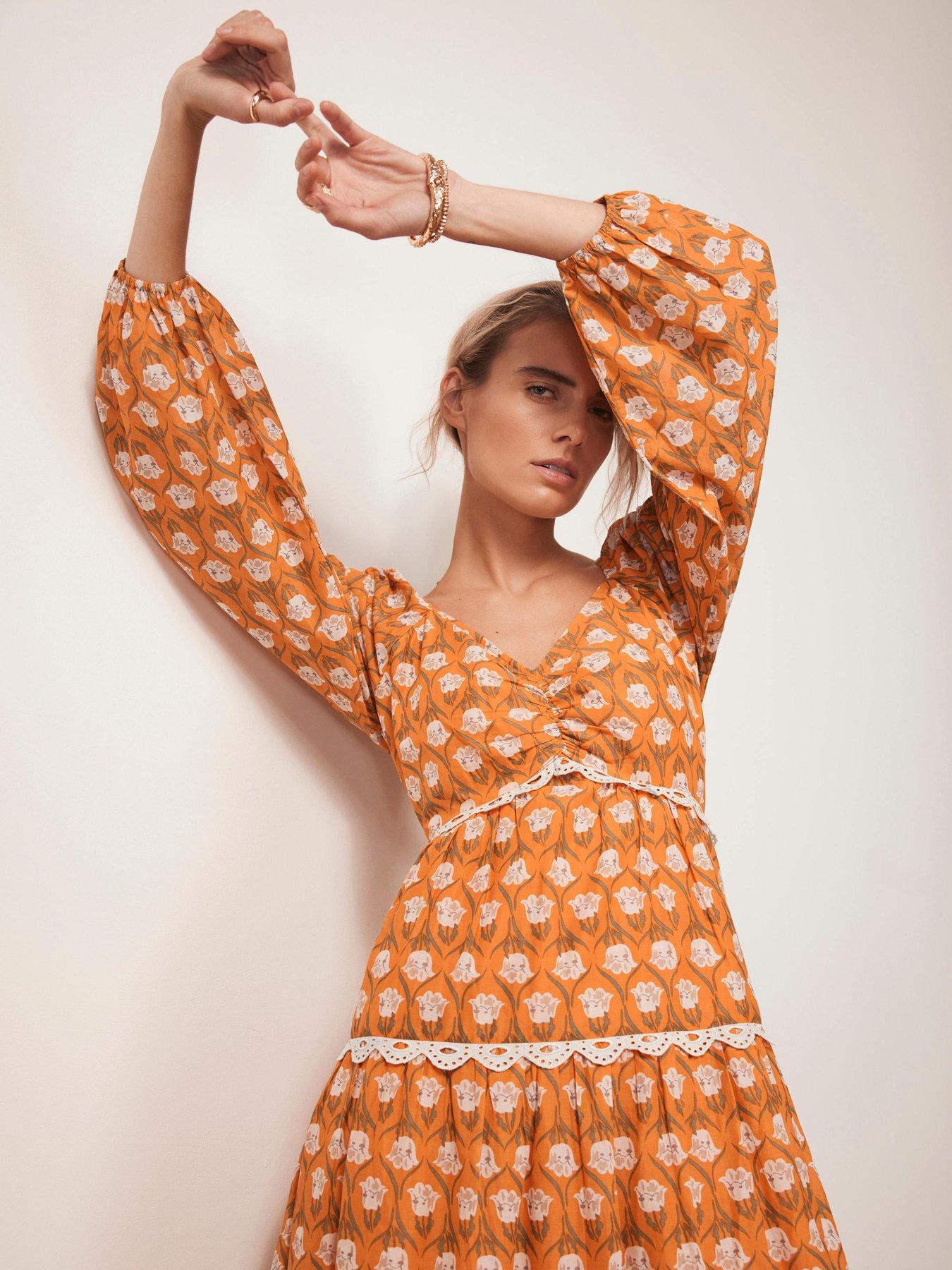  image of mint-velvet-floral-print-maxi-dress-orange