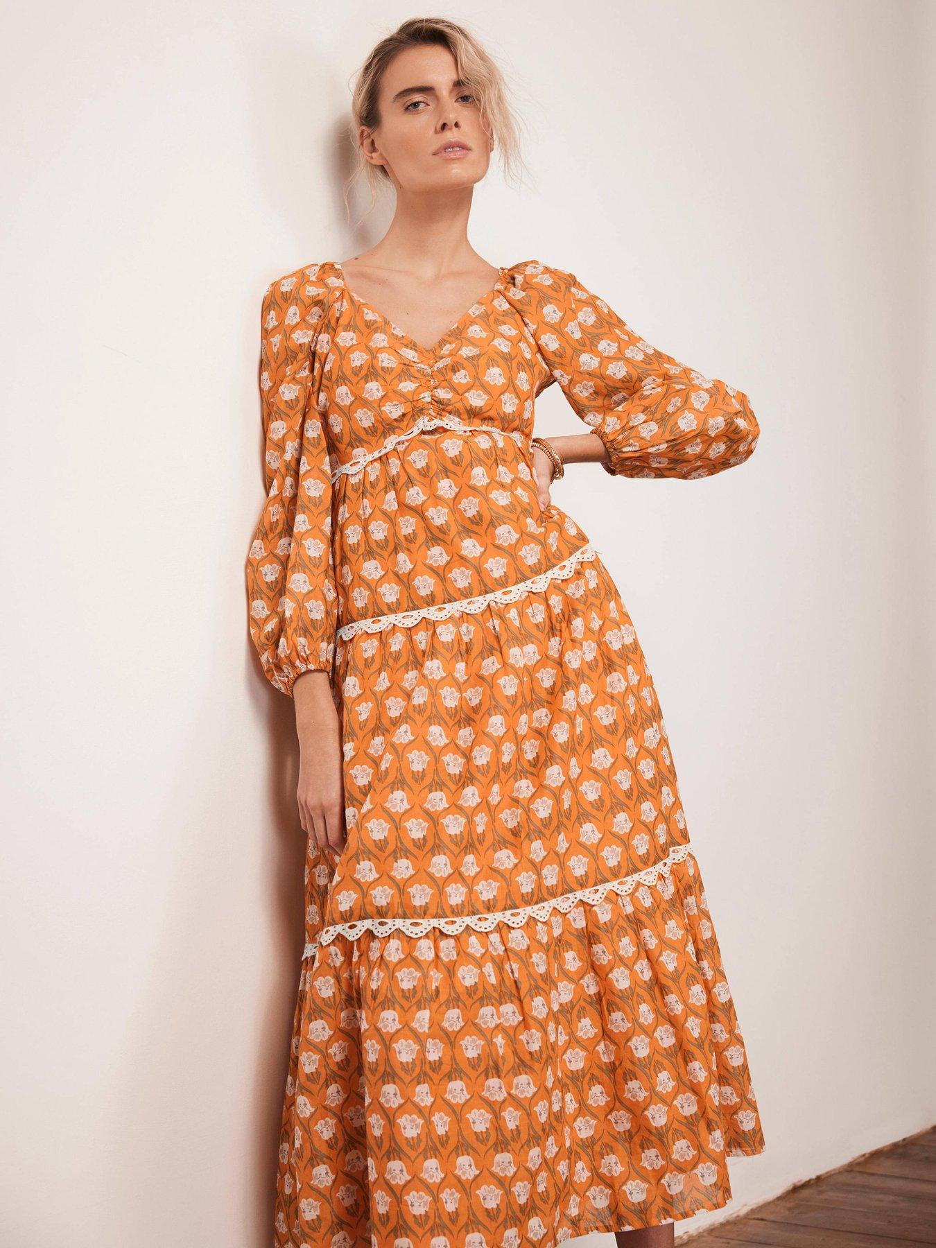  image of mint-velvet-floral-print-maxi-dress-orange