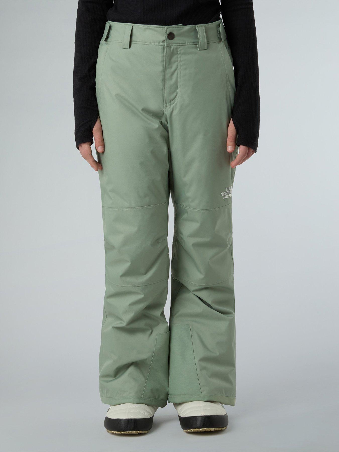 front image of the-north-face-girls-freedom-insulated-ski-pant-green