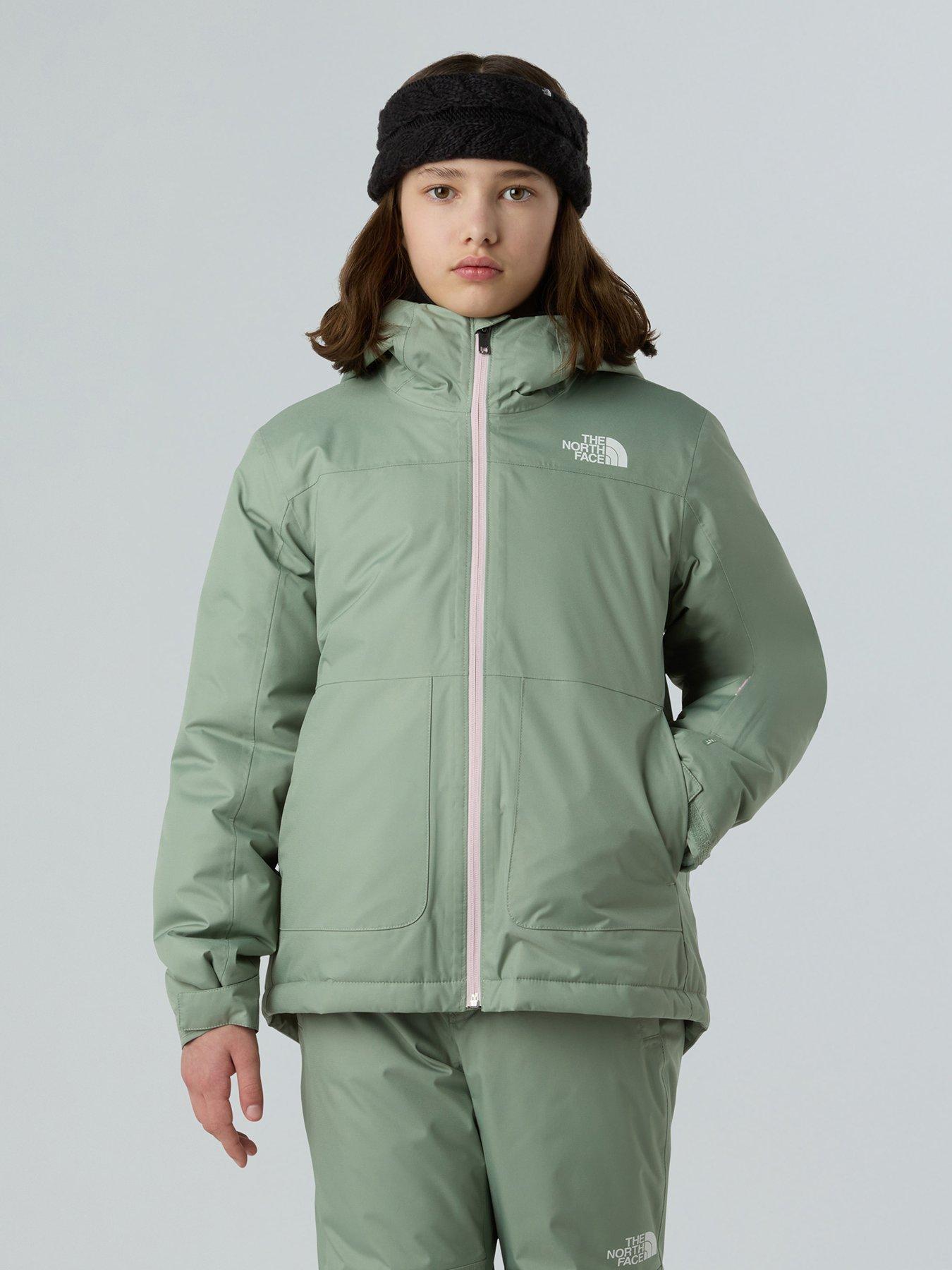 front image of the-north-face-girls-freedom-insulated-ski-jacket-green