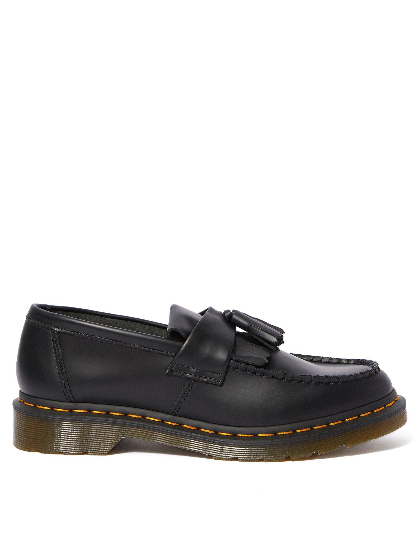 Image 1 of 6 of Dr Martens Adrian Yellow Stitch Smooth Leather Tassel Loafers - Black