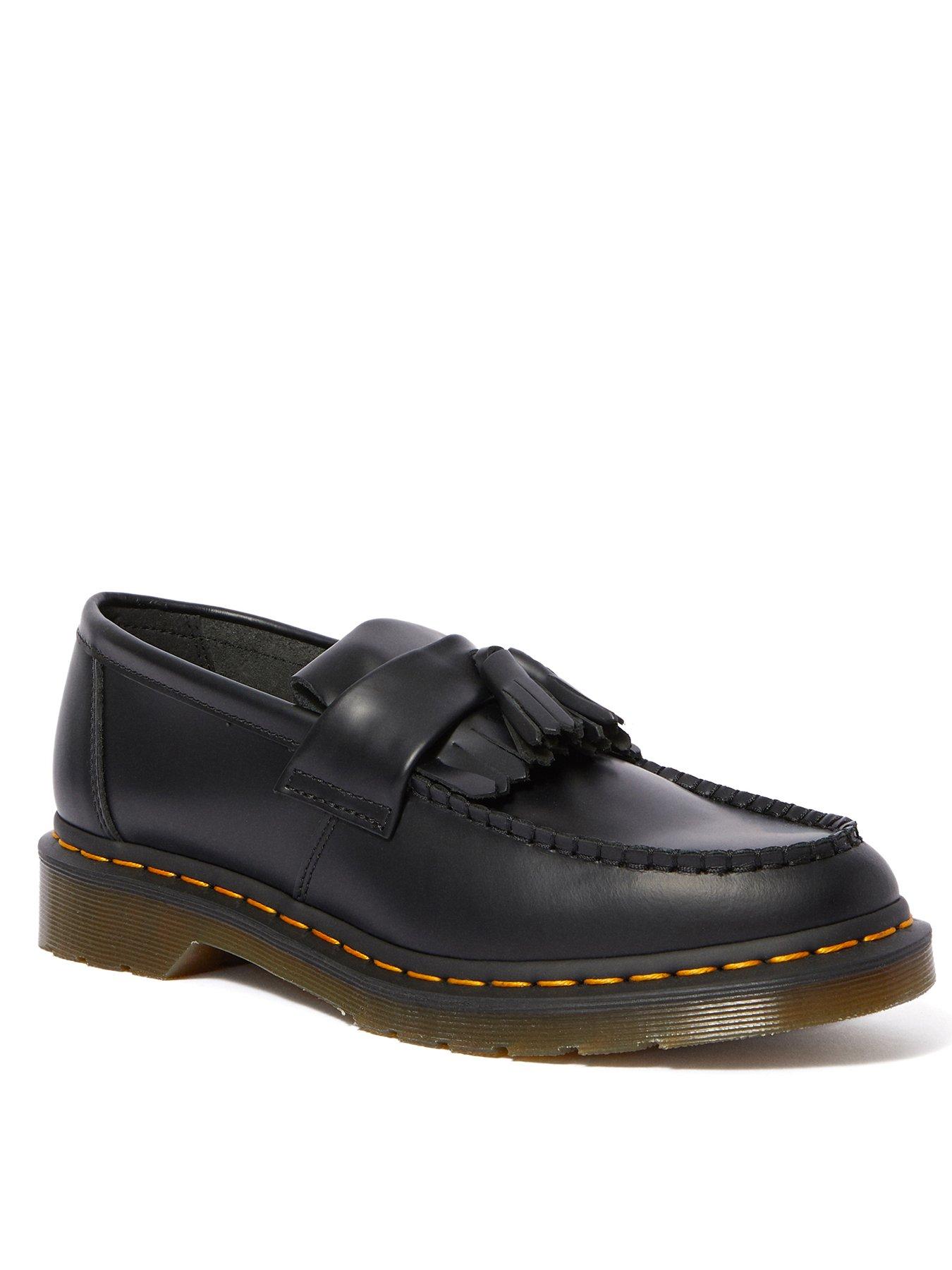 Image 2 of 6 of Dr Martens Adrian Yellow Stitch Smooth Leather Tassel Loafers - Black