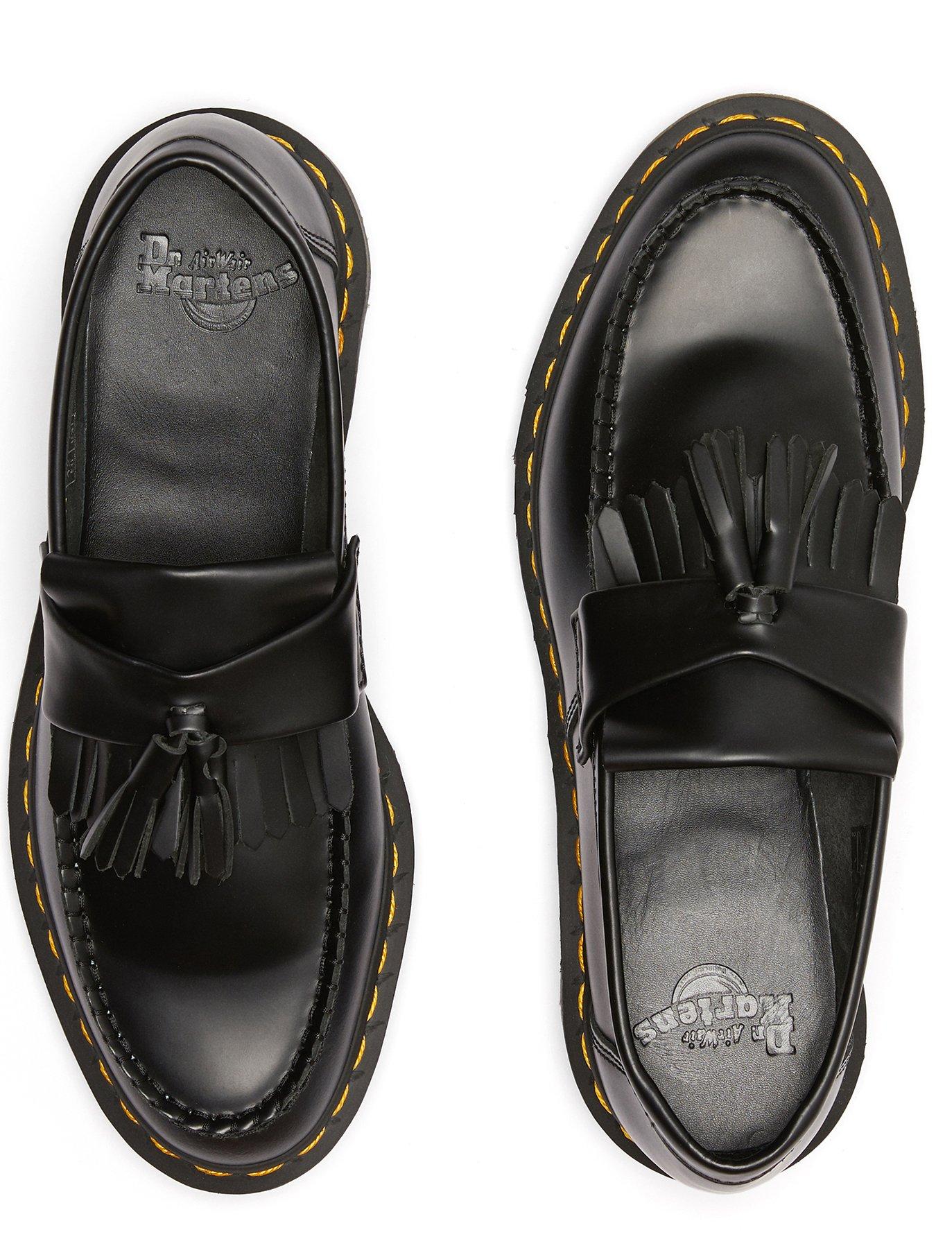 Image 4 of 6 of Dr Martens Adrian Yellow Stitch Smooth Leather Tassel Loafers - Black