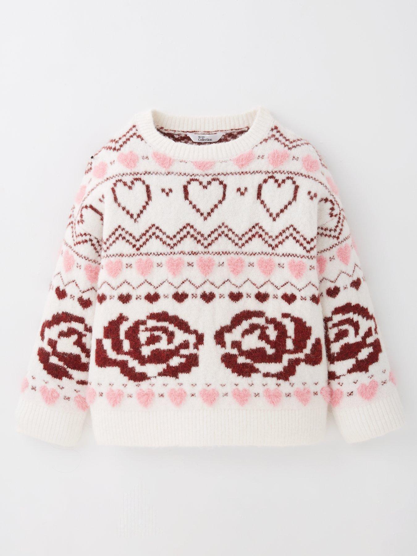  image of the-very-collection-girls-heart-fairisle-knitted-jumper-print