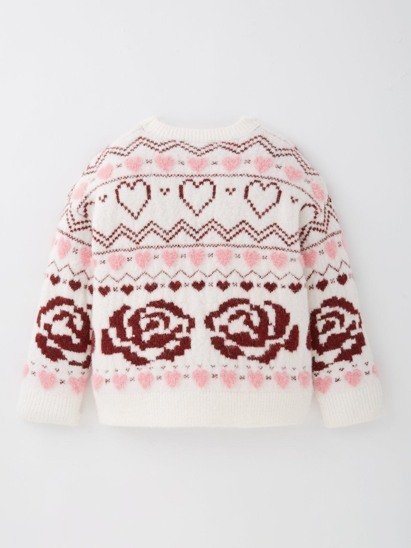  image of the-very-collection-girls-heart-fairisle-knitted-jumper-print