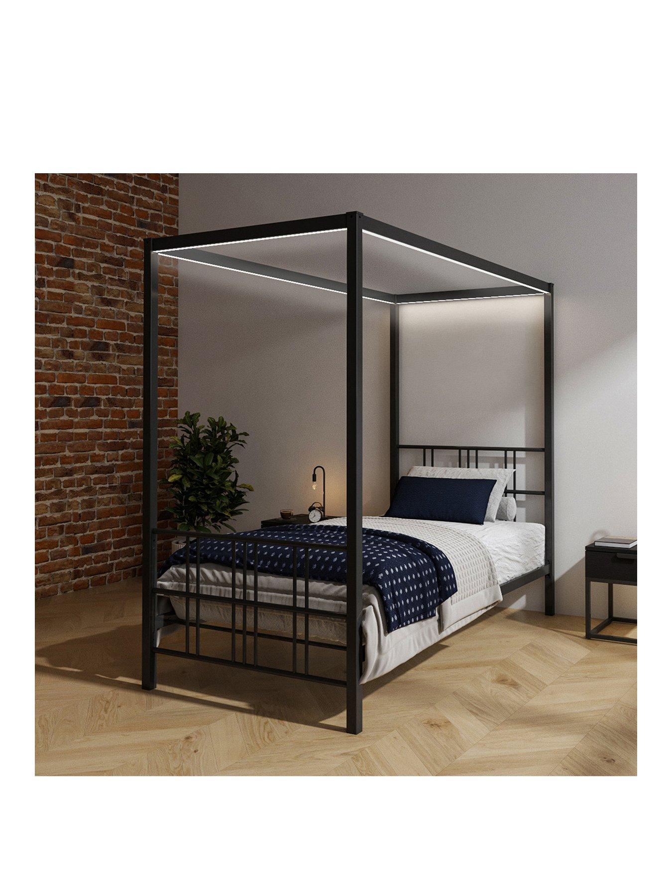Image 2 of 7 of XR Living Fern 4 Poster Canopy Bed With White Soft Glow LED Light - Black