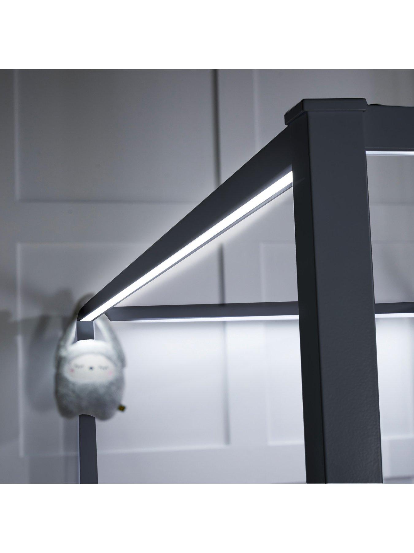 Image 5 of 7 of XR Living Fern 4 Poster Canopy Bed With White Soft Glow LED Light - Black