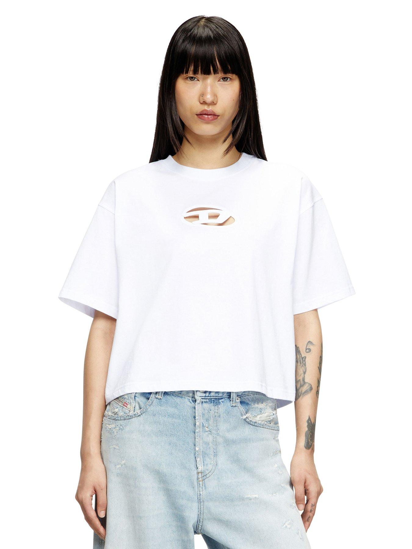Diesel T-buxt Crop Short Sleeve Logo T-shirt - White