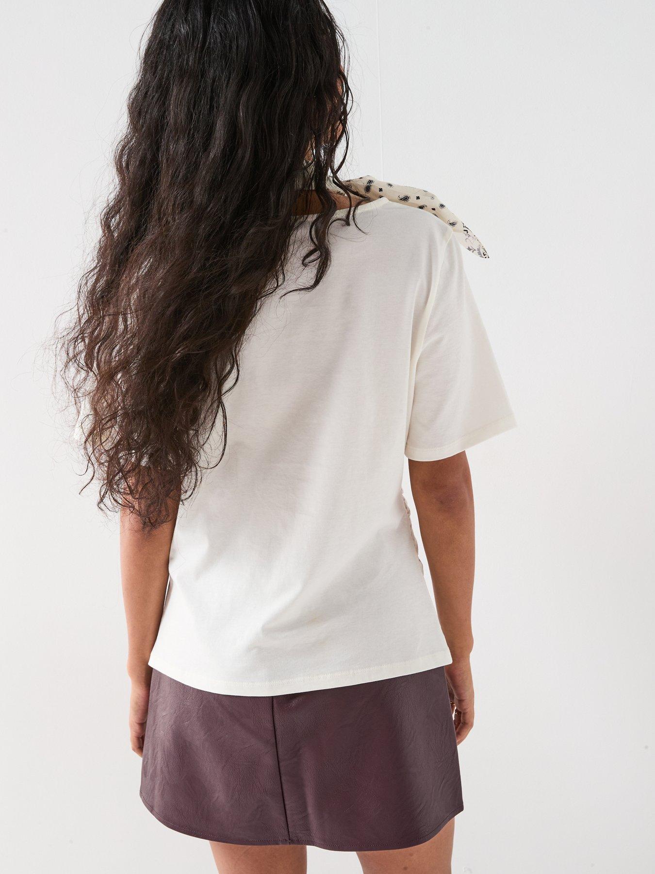 Image 2 of 6 of V by Very Asymmetric Metal Trim Detail T-shirt - Neutral