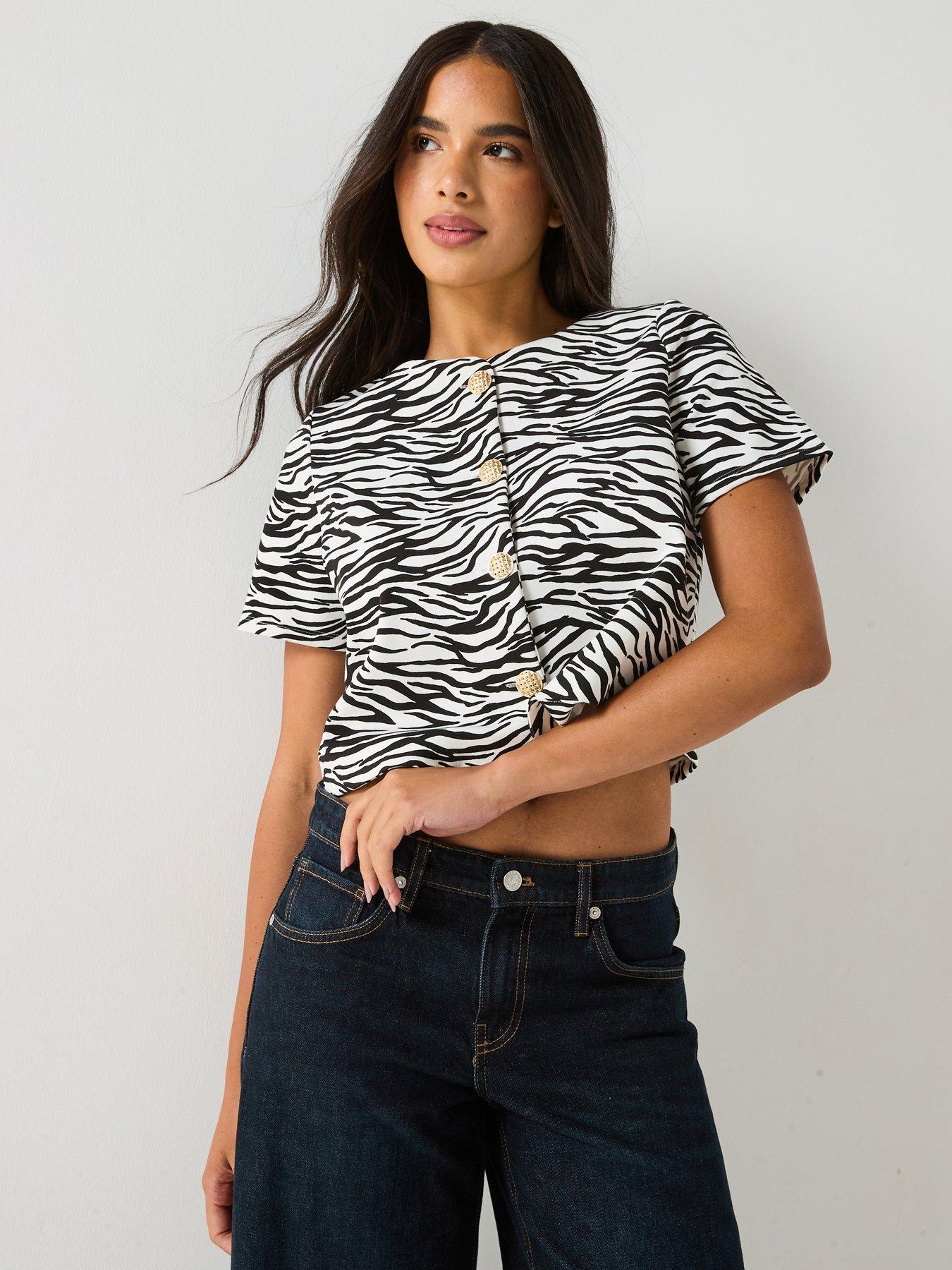 undefined Zebra Button Up Top - Print