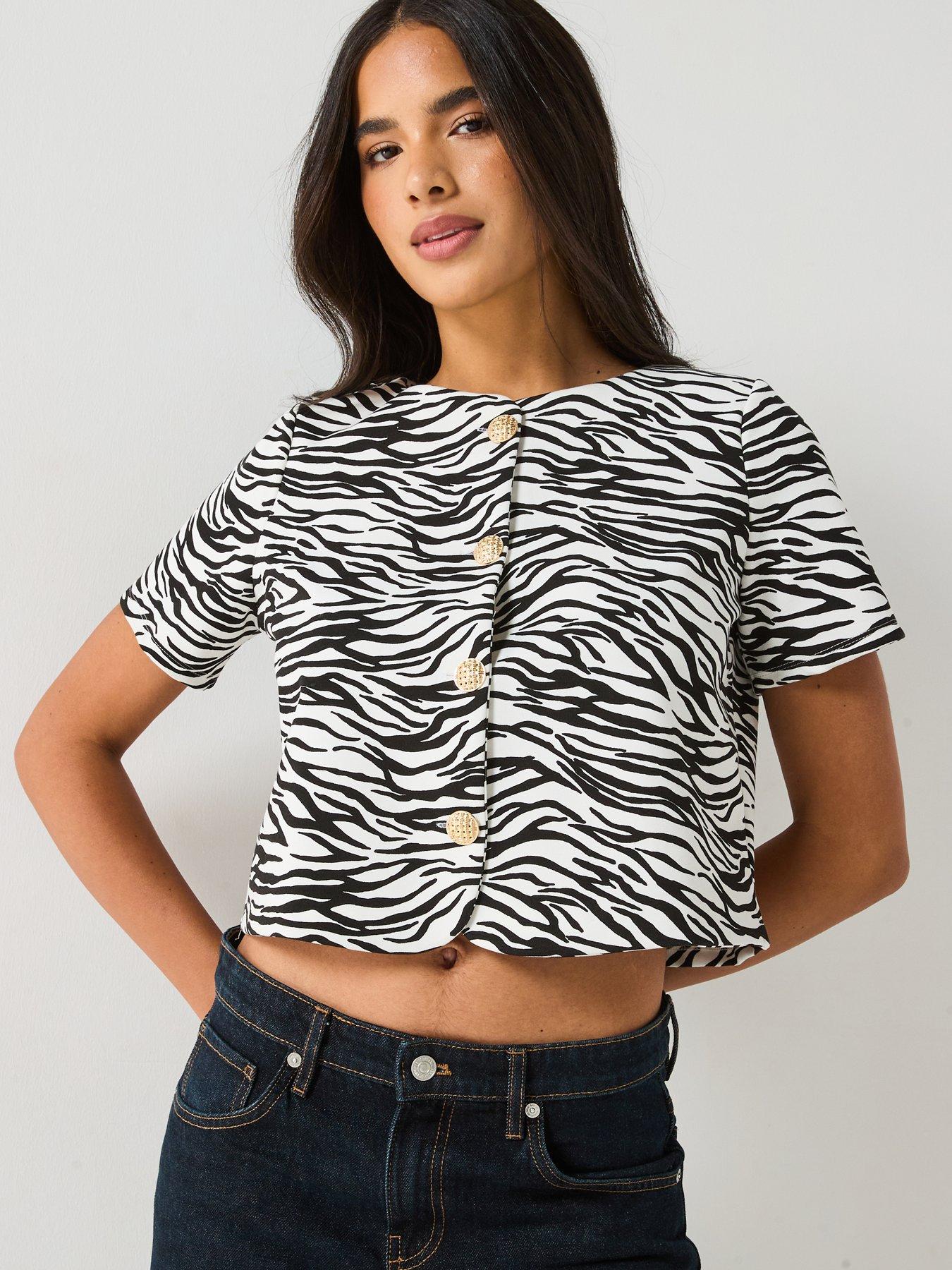 Image 5 of 5 of V by Very Zebra Button Up Top - Print
