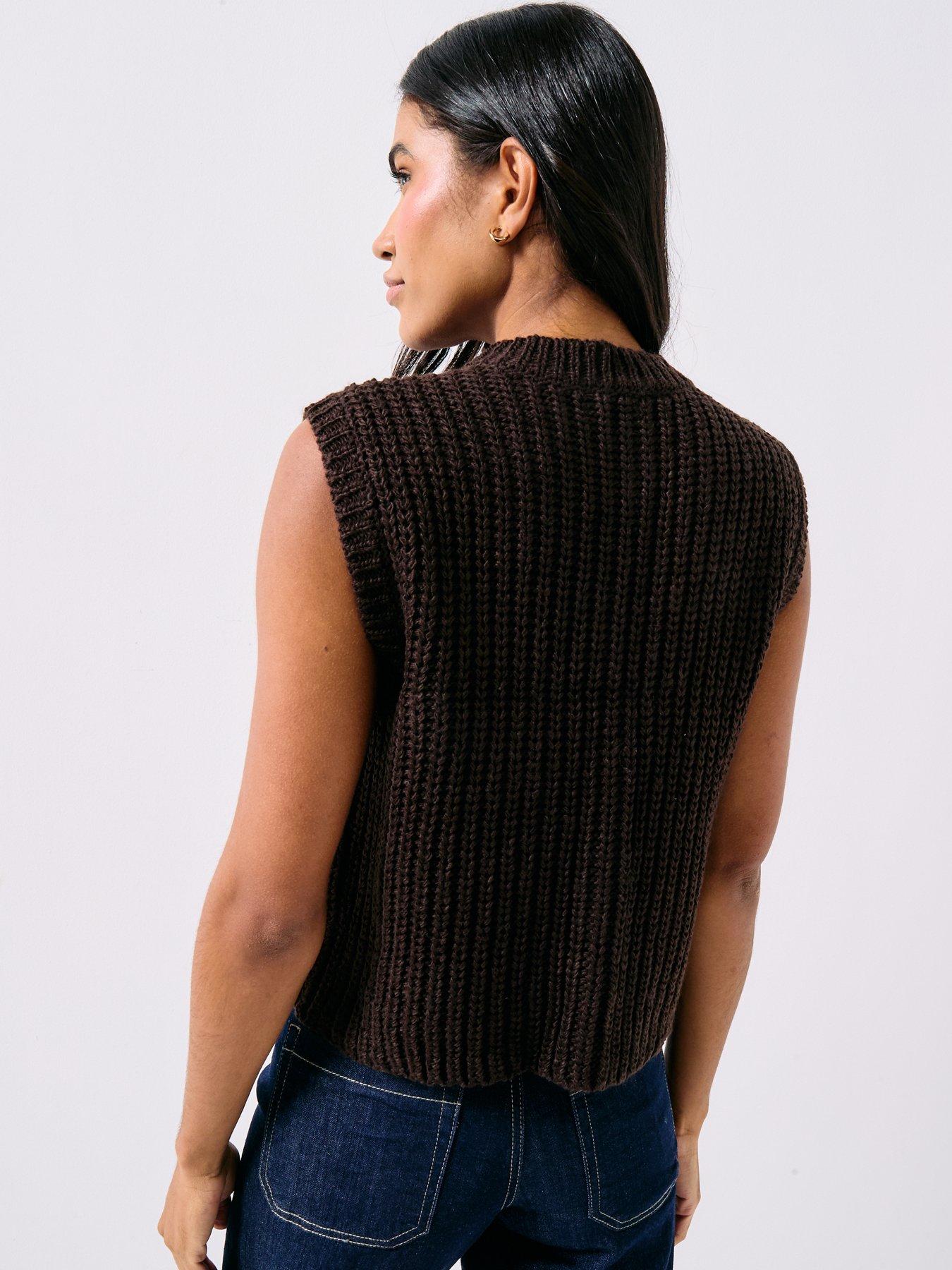 stillFront image of jdy-mabel-o-neck-sleeveless-button-knit-vest-brown