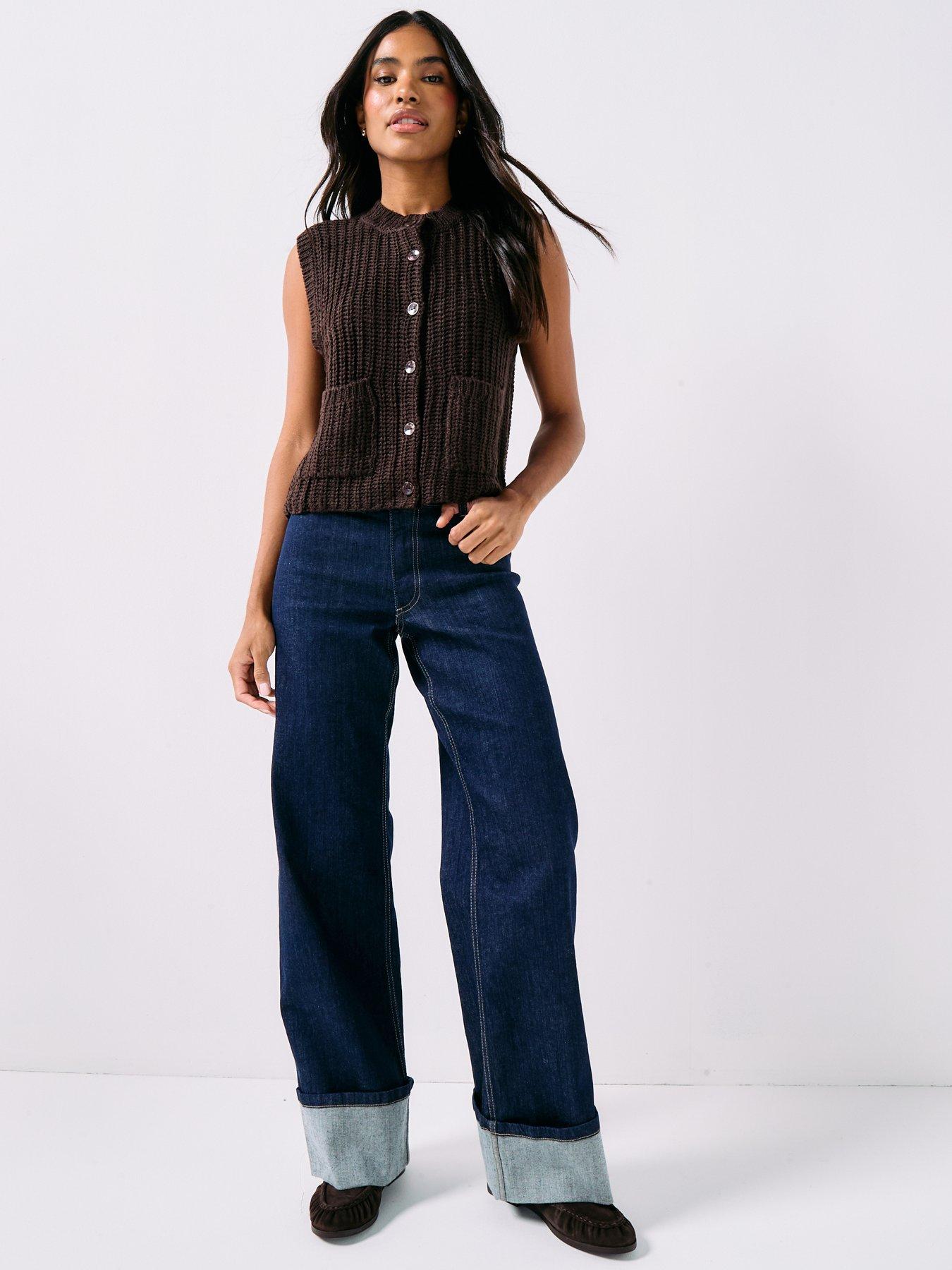  image of jdy-mabel-o-neck-sleeveless-button-knit-vest-brown