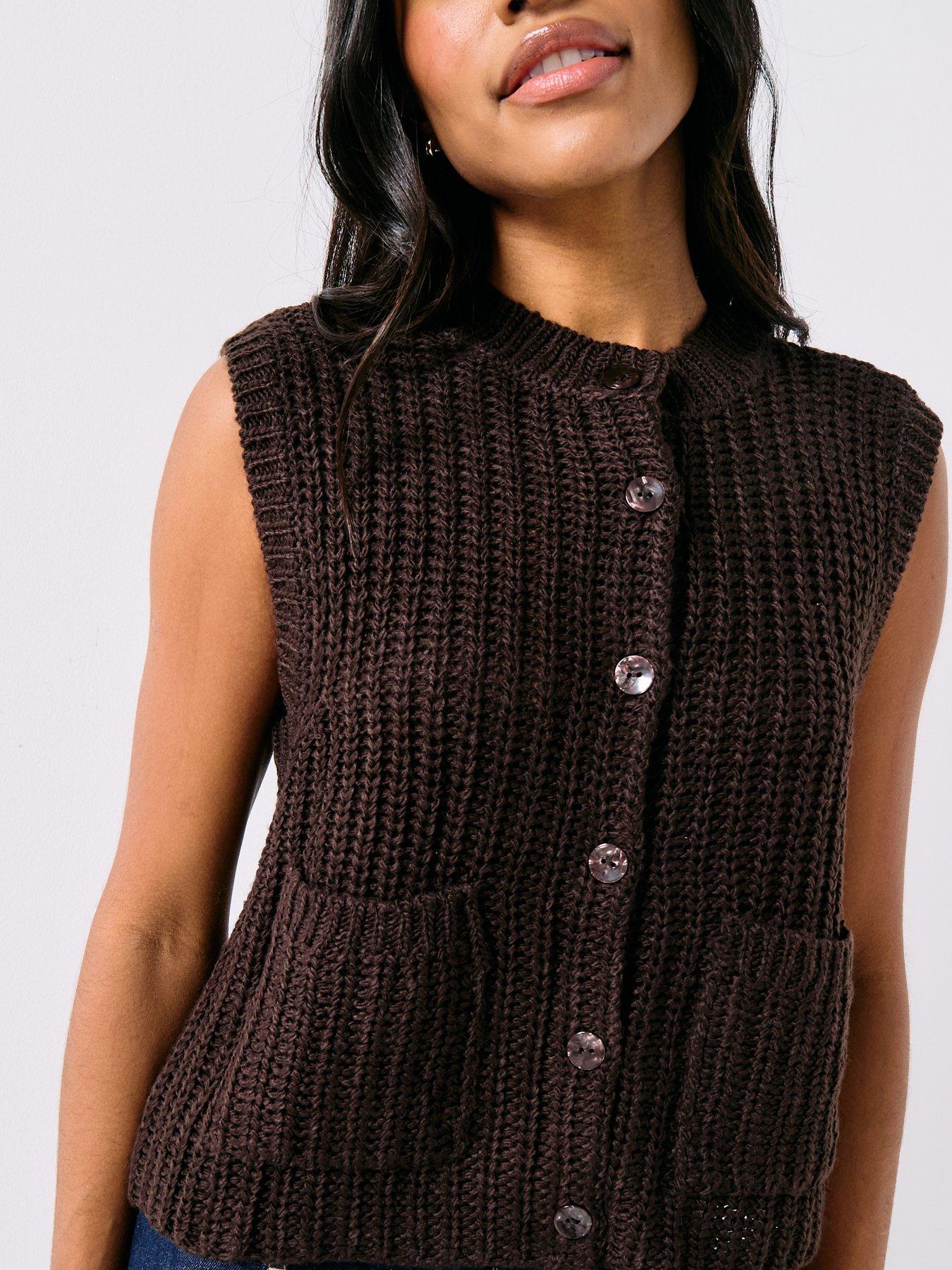  image of jdy-mabel-o-neck-sleeveless-button-knit-vest-brown