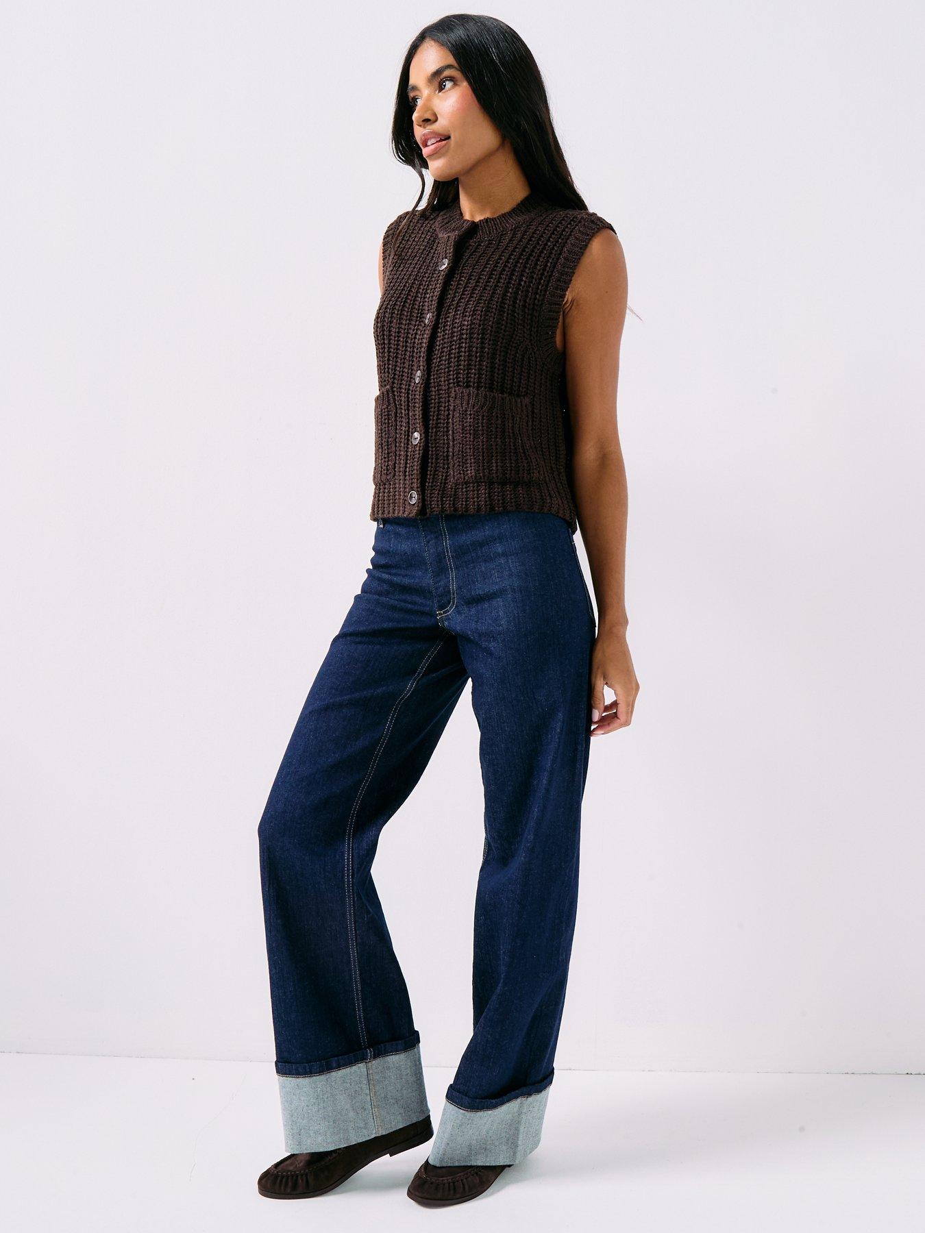  image of jdy-mabel-o-neck-sleeveless-button-knit-vest-brown