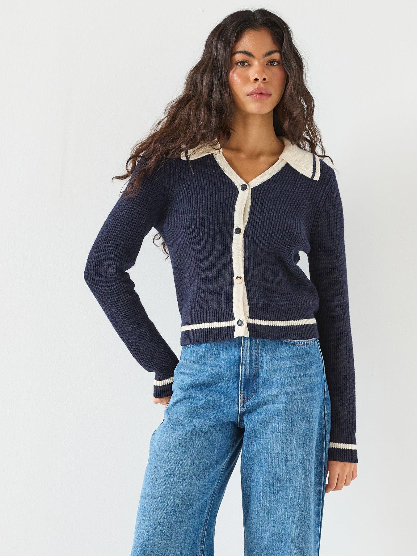 front image of only-long-sleeve-knitted-cardigan-navy