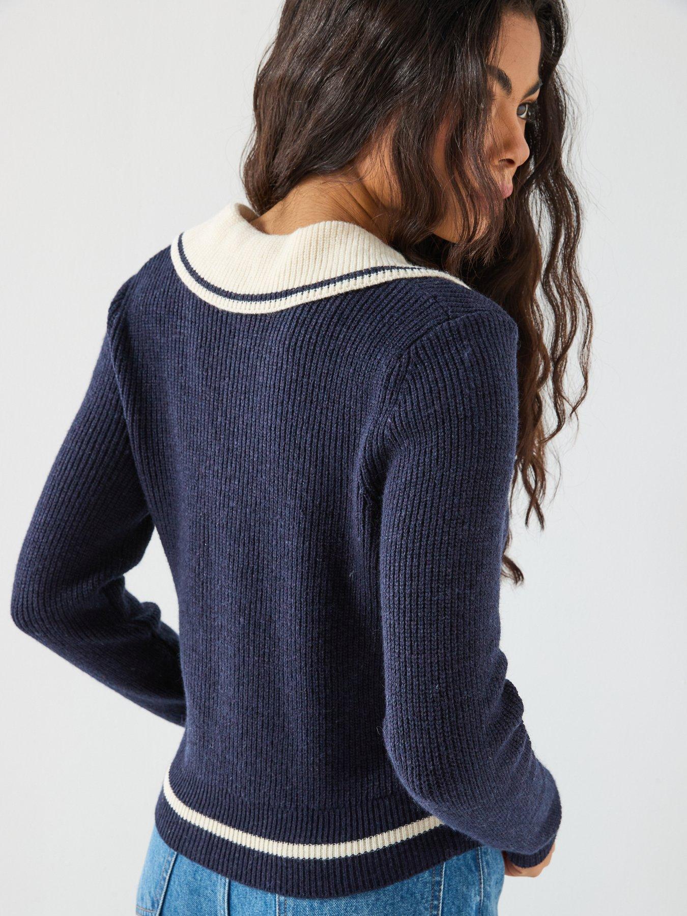 stillFront image of only-long-sleeve-knitted-cardigan-navy