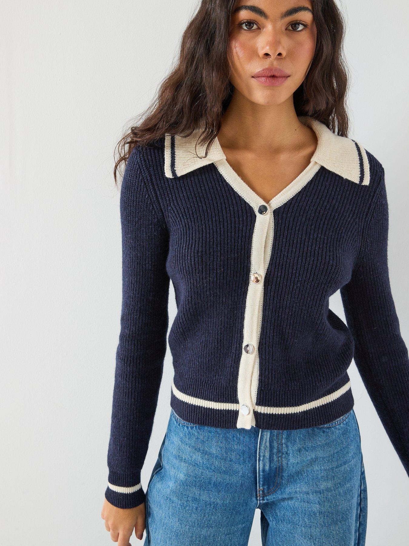  image of only-long-sleeve-knitted-cardigan-navy
