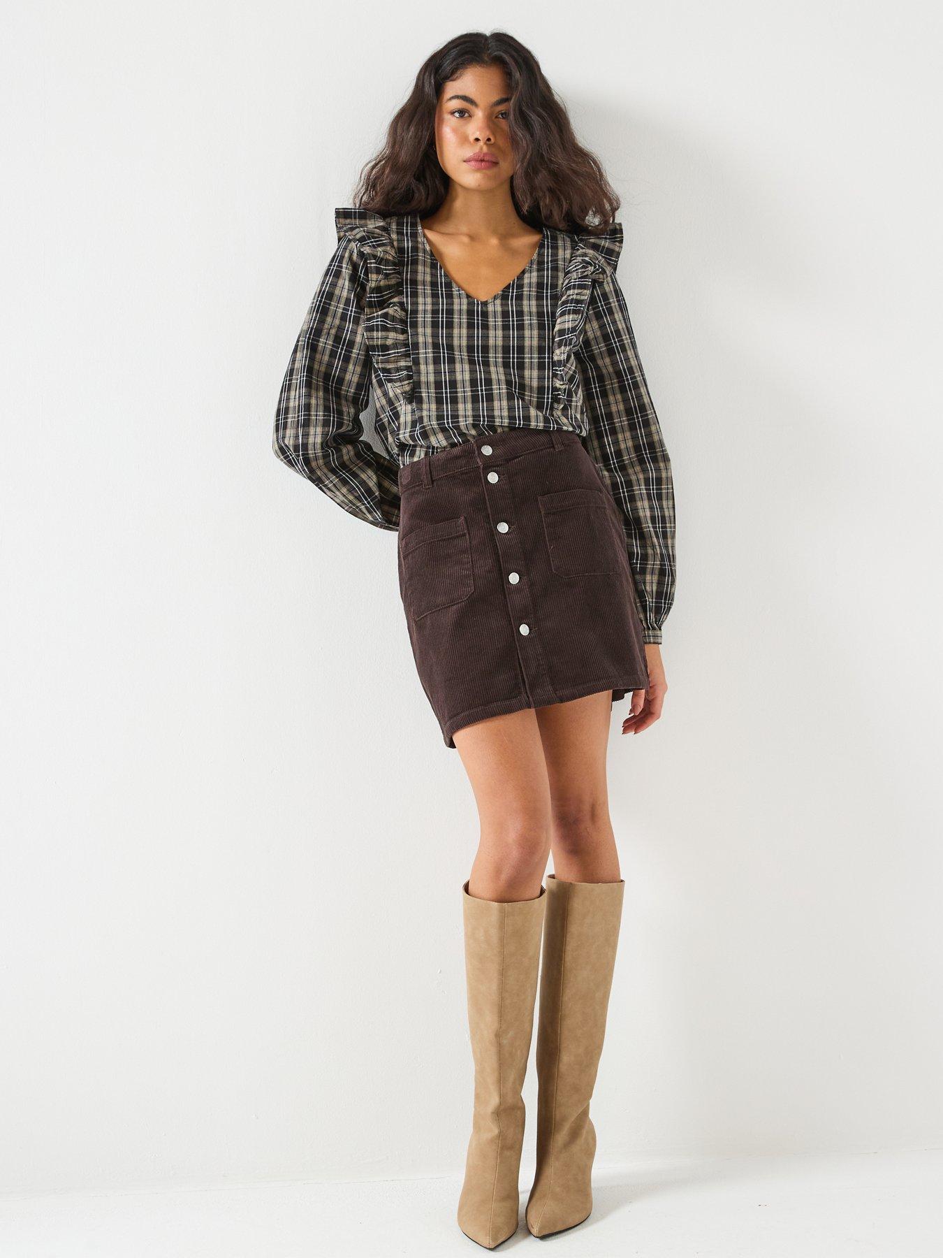  image of jdy-corduroy-skirt-brown