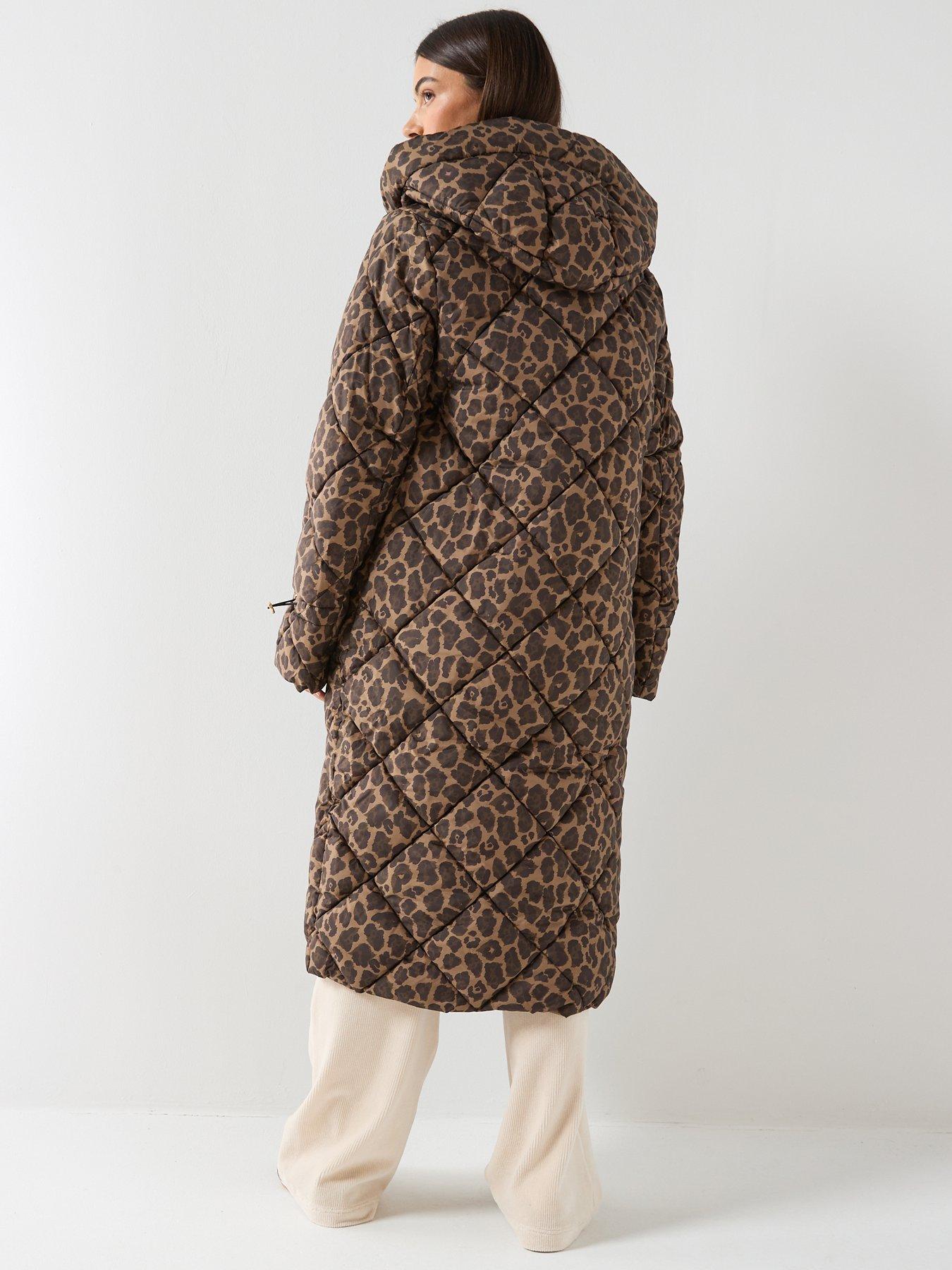  image of only-longline-animal-print-padded-coat-brown