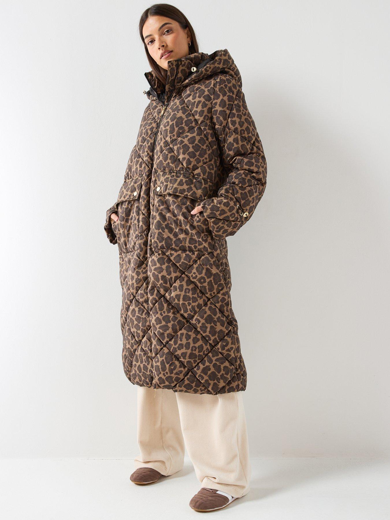  image of only-longline-animal-print-padded-coat-brown