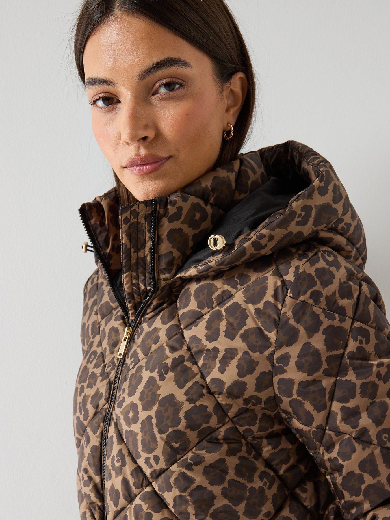  image of only-longline-animal-print-padded-coat-brown