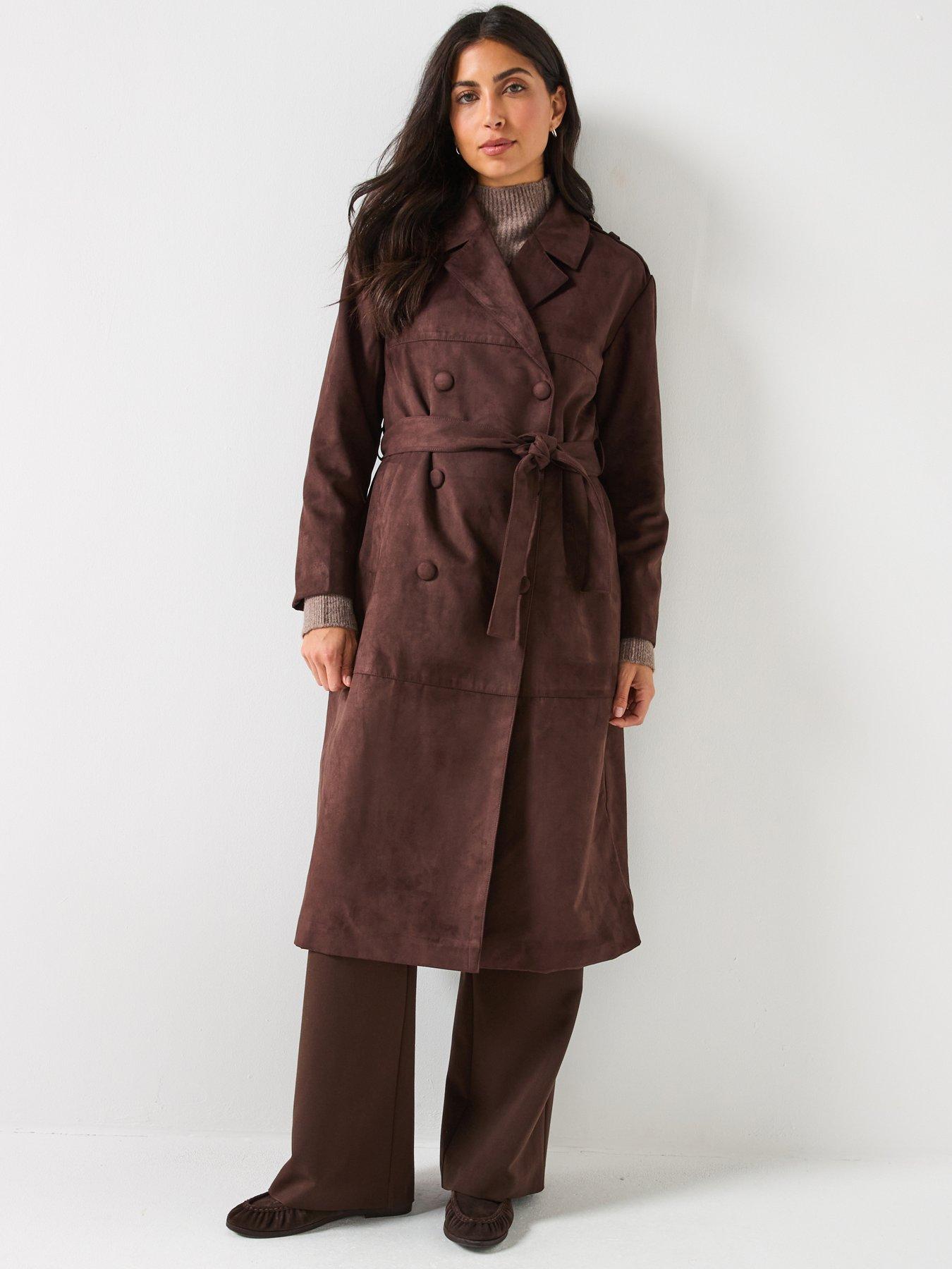 image of only-faux-suede-trenchcoat-dark-brown
