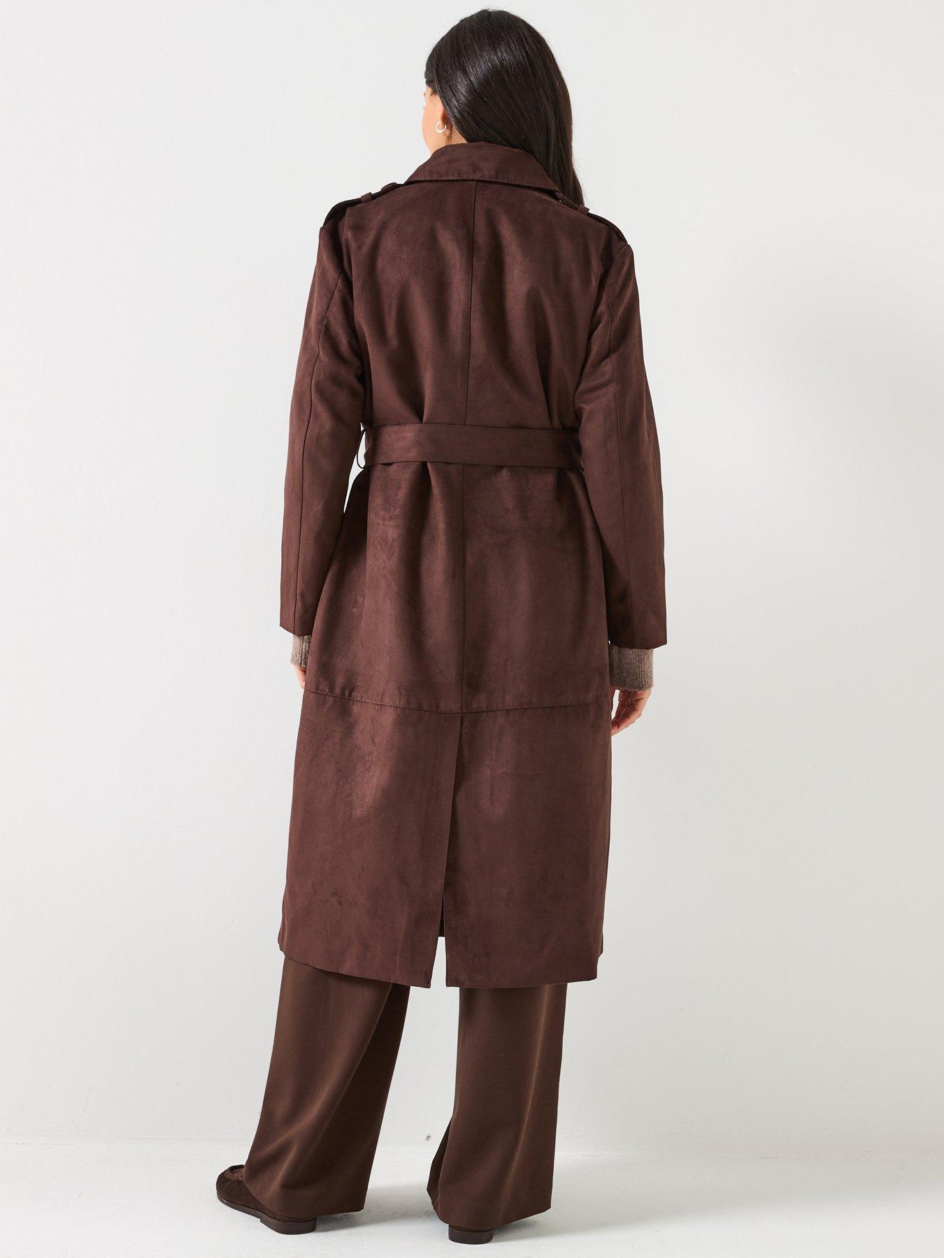  image of only-faux-suede-trenchcoat-dark-brown