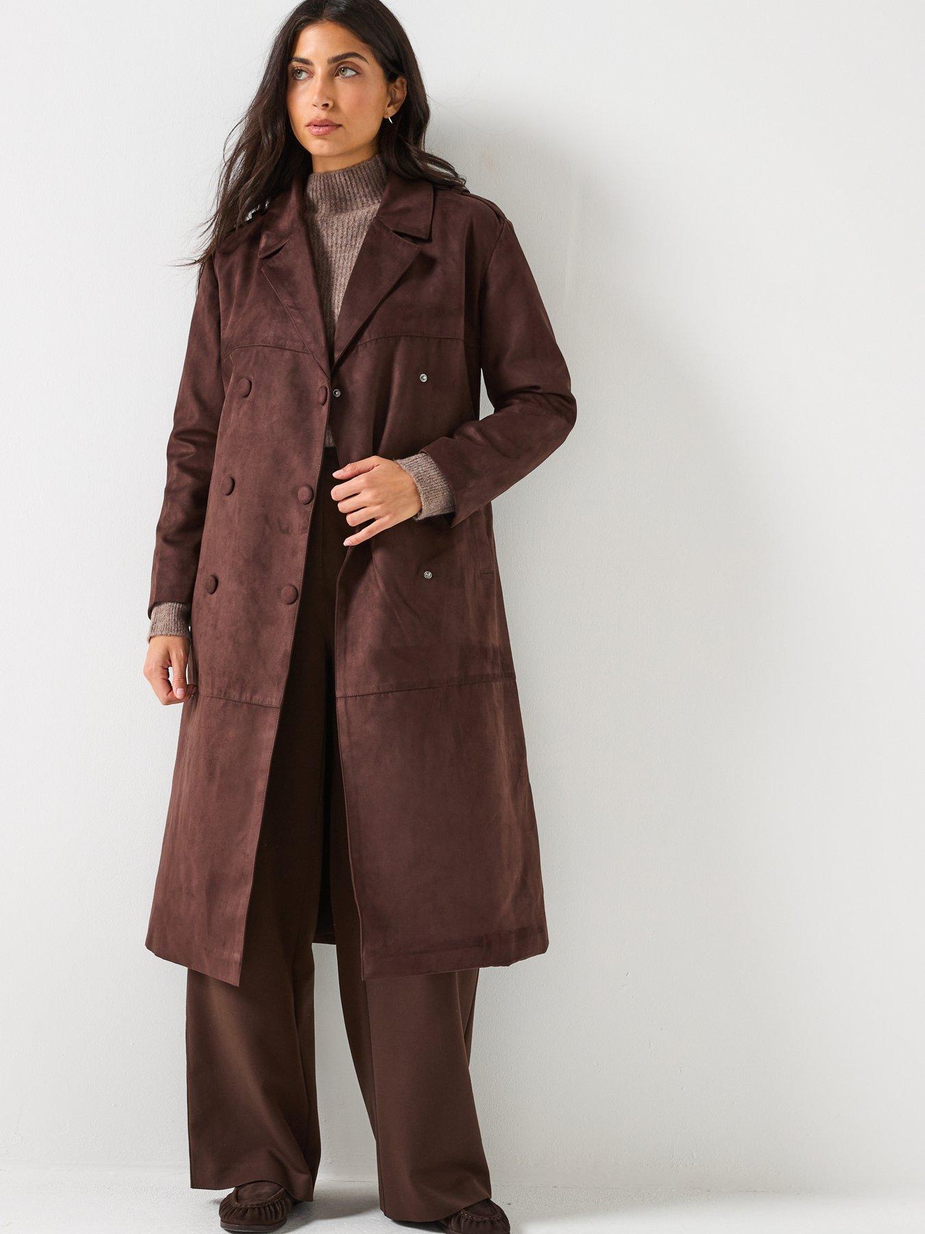  image of only-faux-suede-trenchcoat-dark-brown