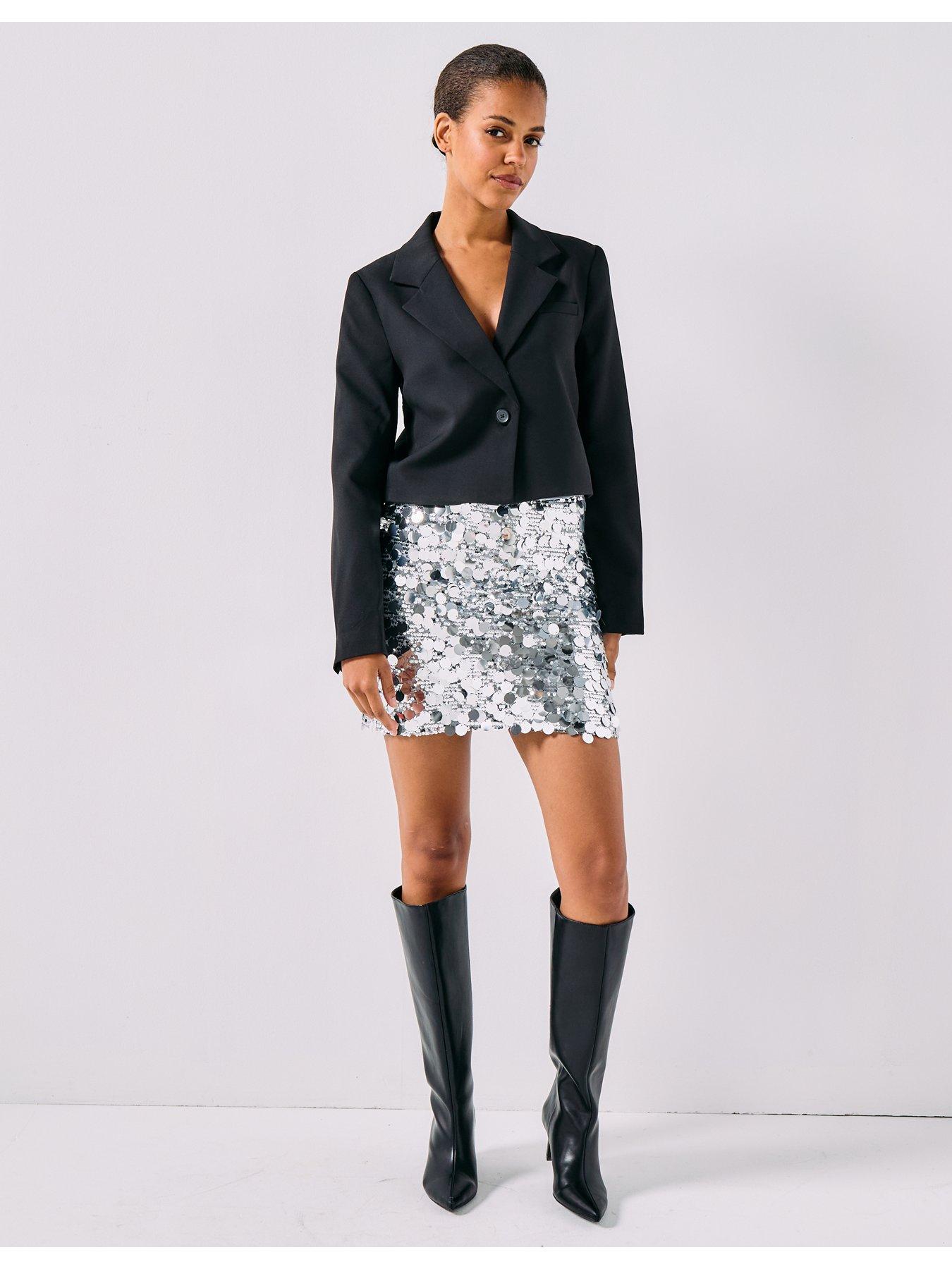  image of only-jadel-sequin-mini-skirt--silver
