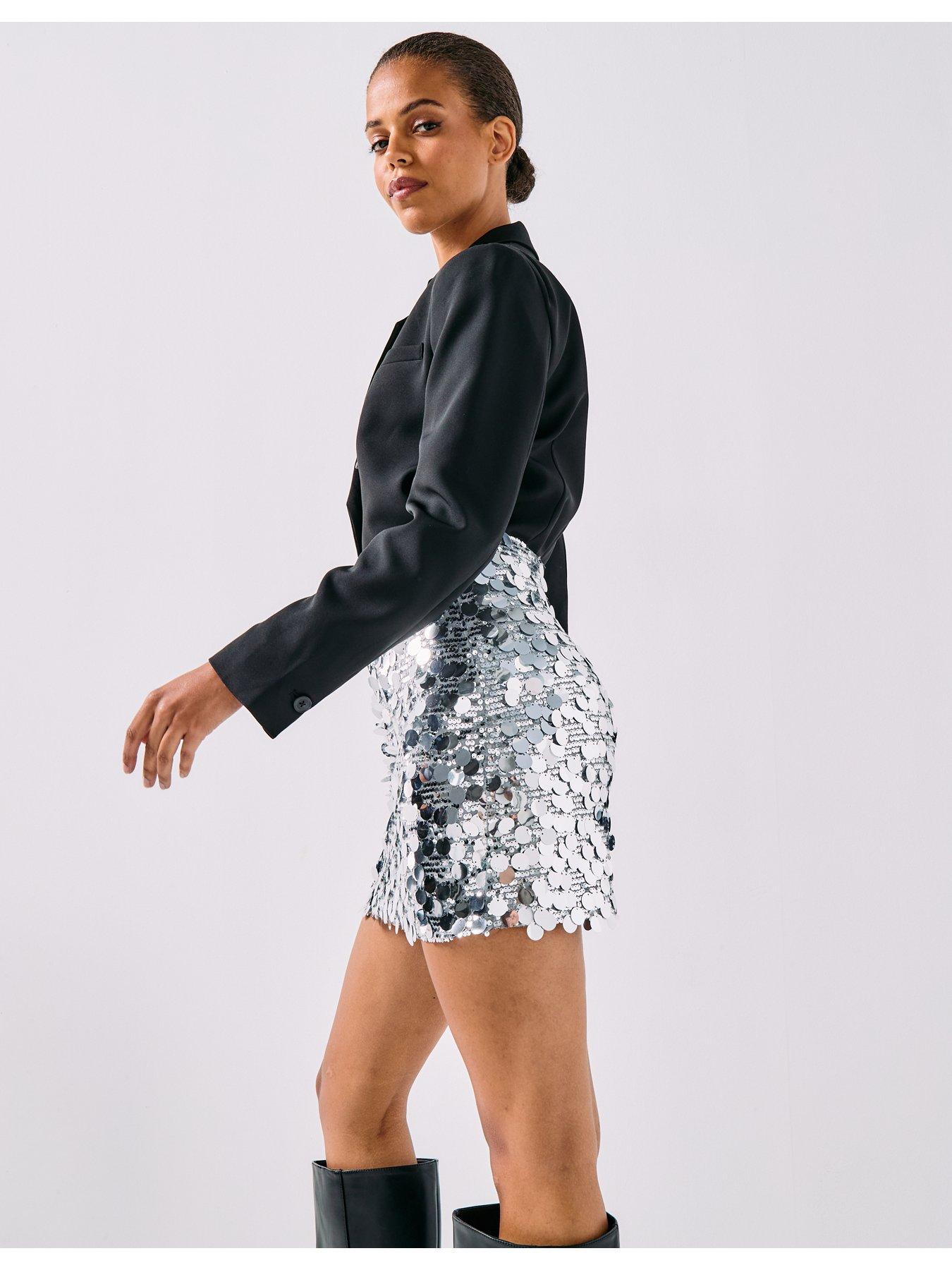  image of only-jadel-sequin-mini-skirt--silver