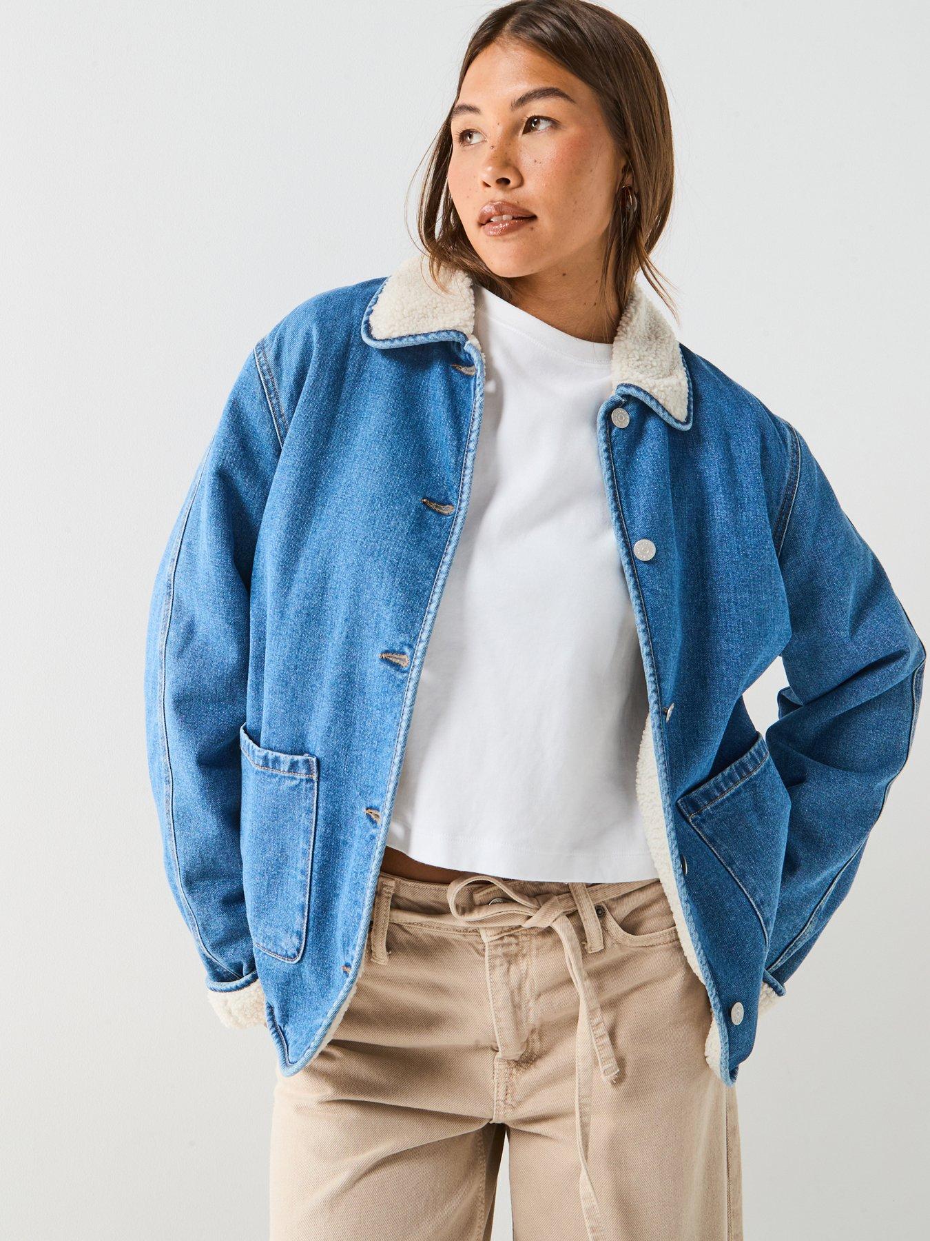 Image 1 of 6 of Only Long Sleeve Teddy Denim Jacket - Blue