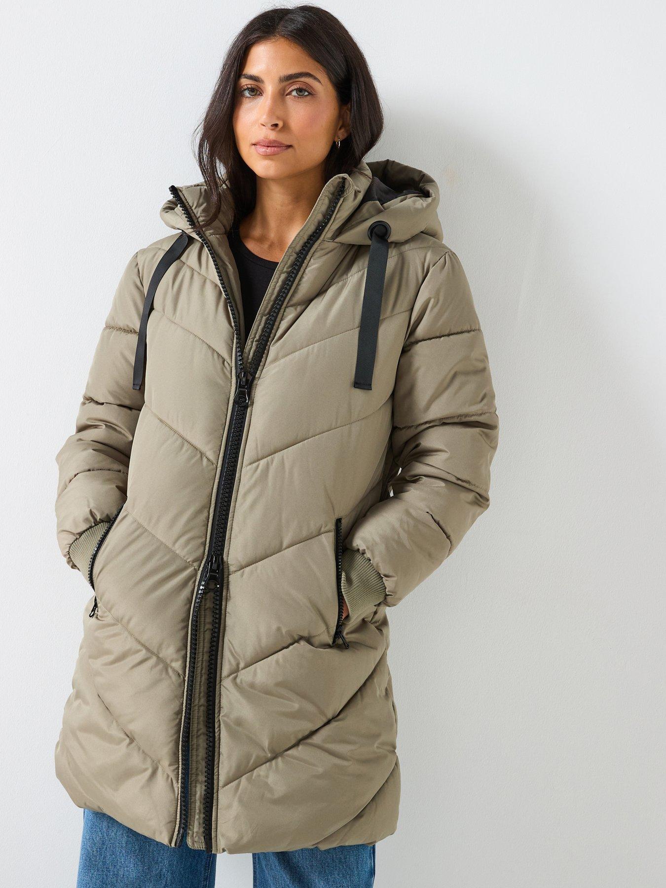 JDY Skylar Padded Long Coat With Hood - Beige