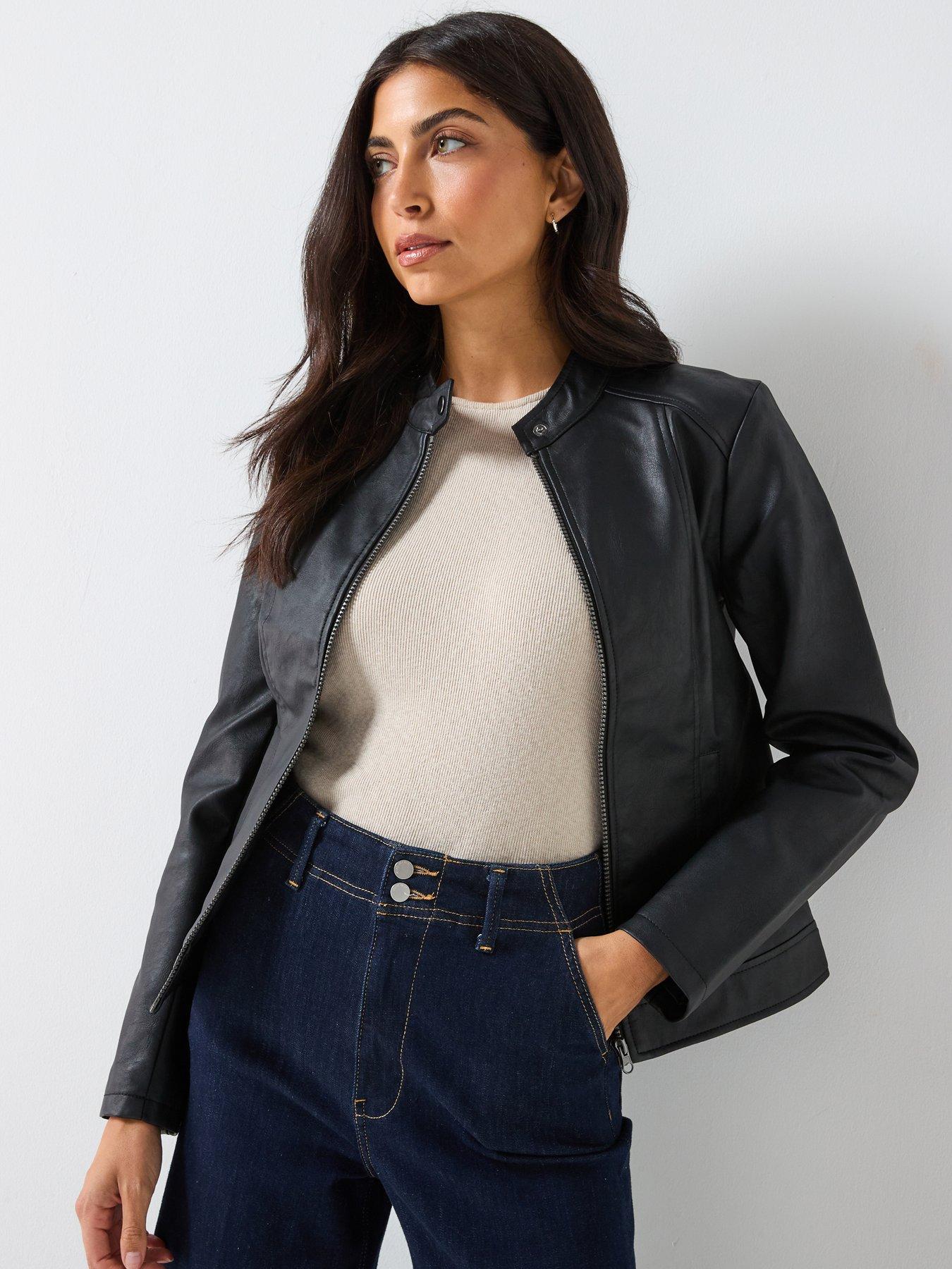 JDY Faux Leather Biker Jacket - Black