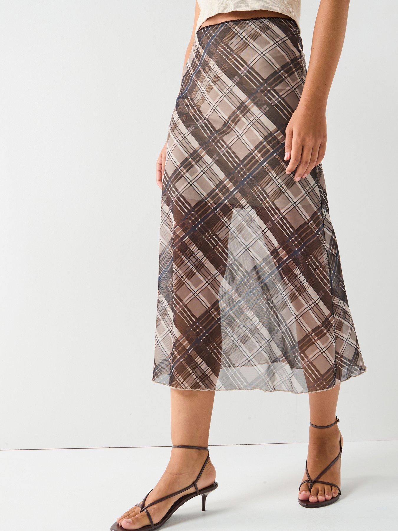 undefined Kaya Life Mid Waist Midi Mesh Tartan Skirt - Multi