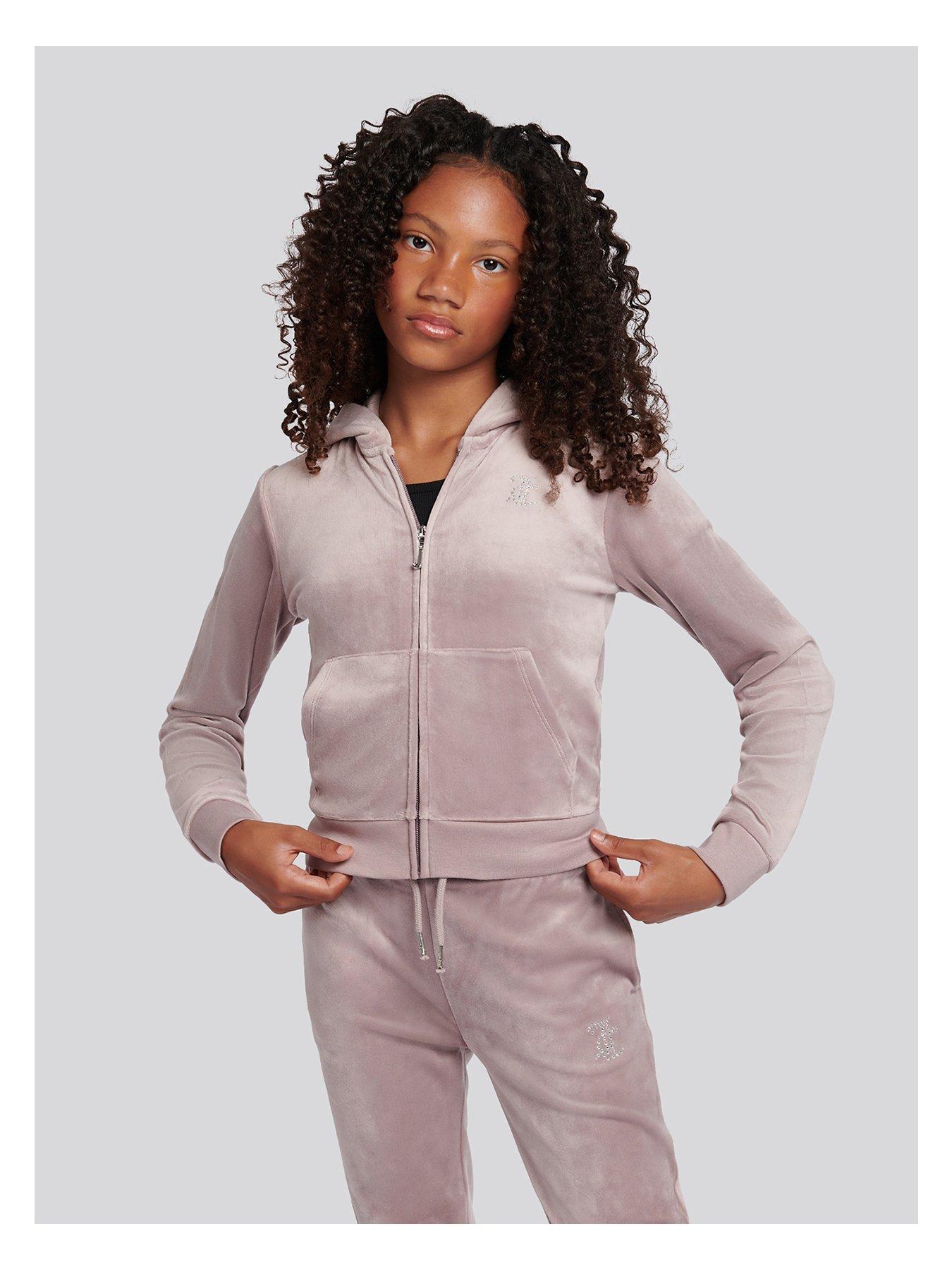  image of juicy-couture-girls-diamante-velour-zip-through-hoodie-nude