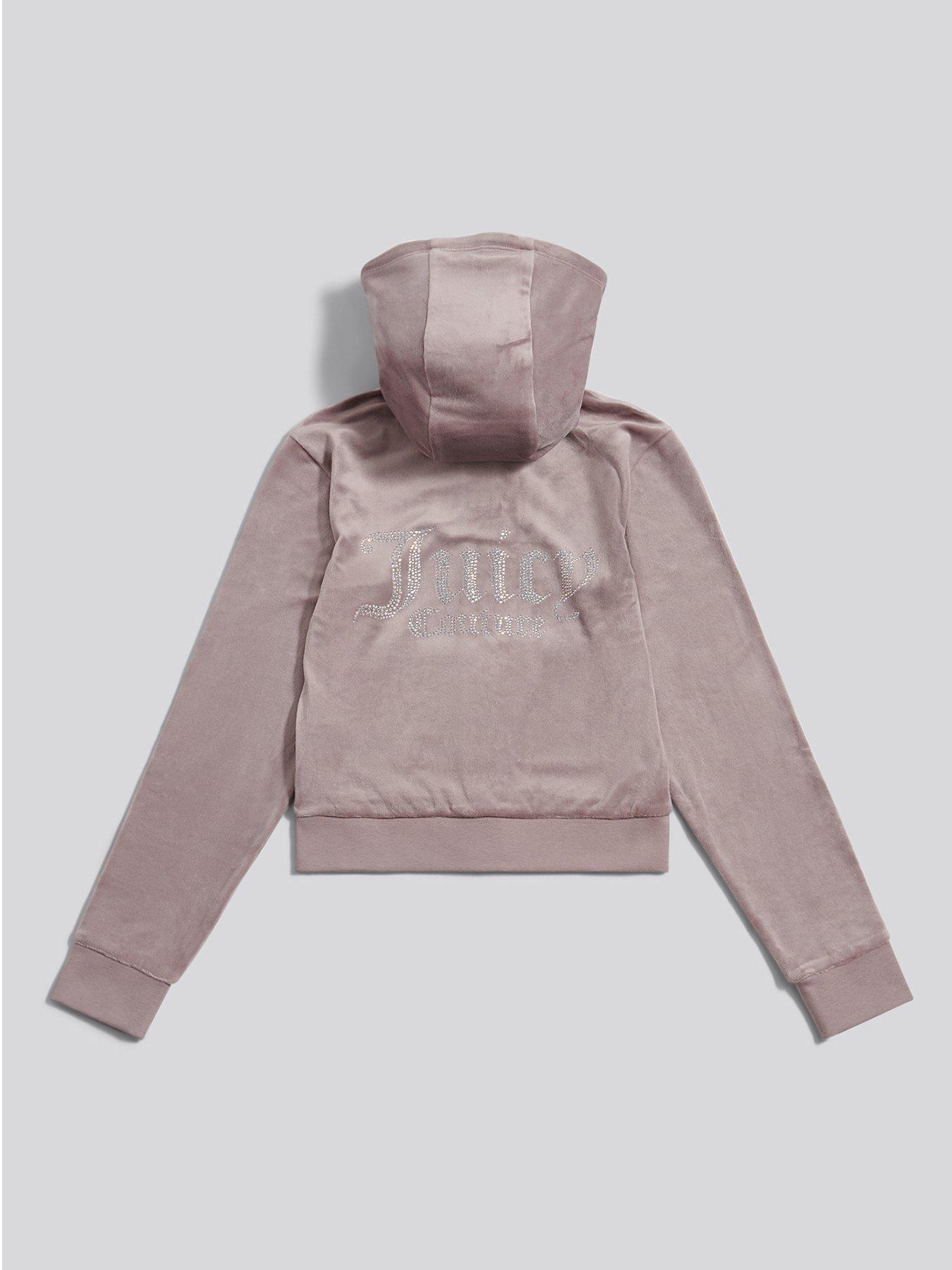  image of juicy-couture-girls-diamante-velour-zip-through-hoodie-nude