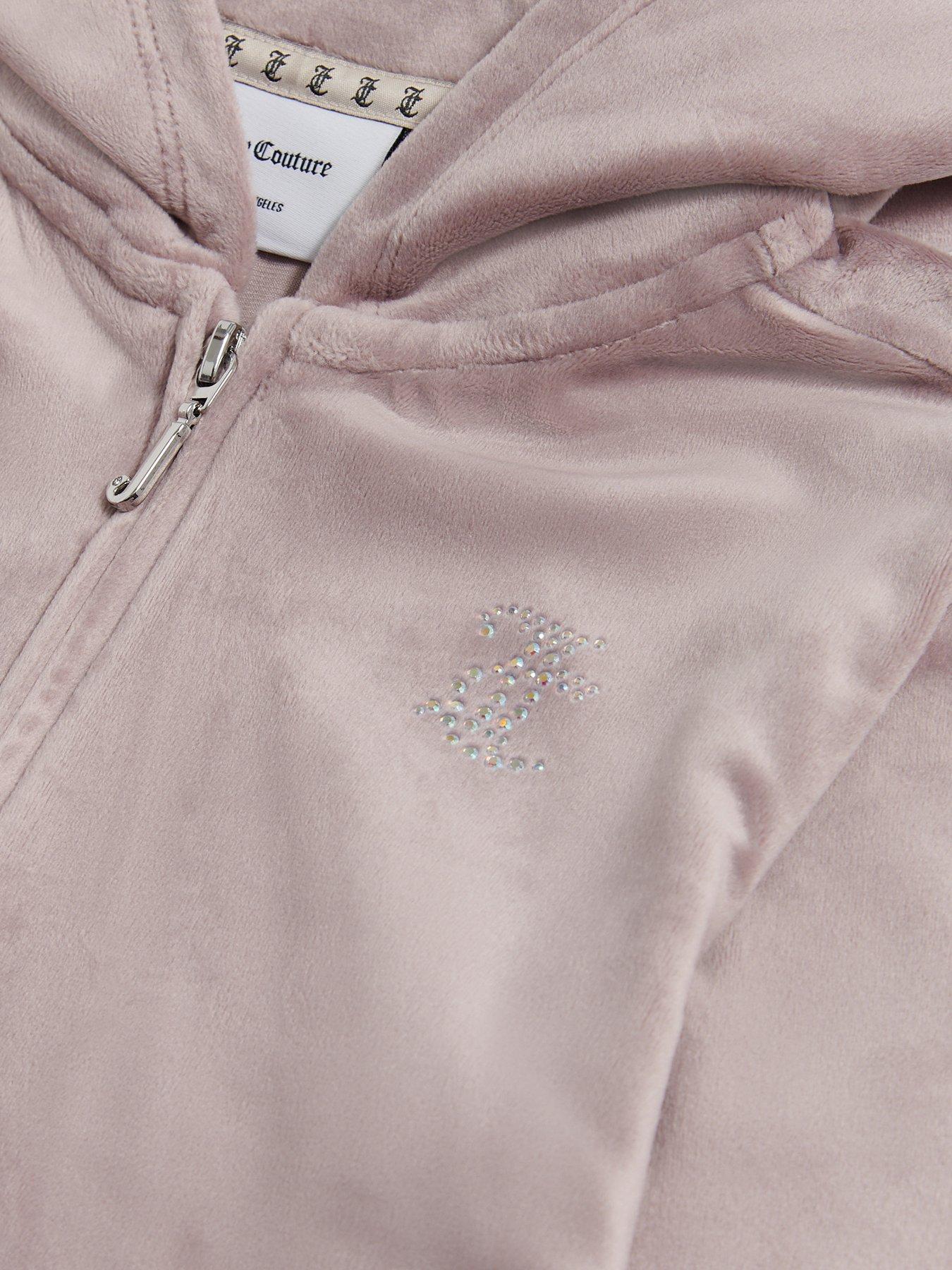  image of juicy-couture-girls-diamante-velour-zip-through-hoodie-nude
