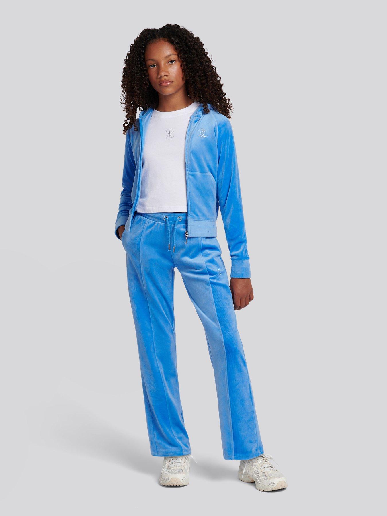  image of juicy-couture-girls-cord-panelled-straight-leg-joggers-blue