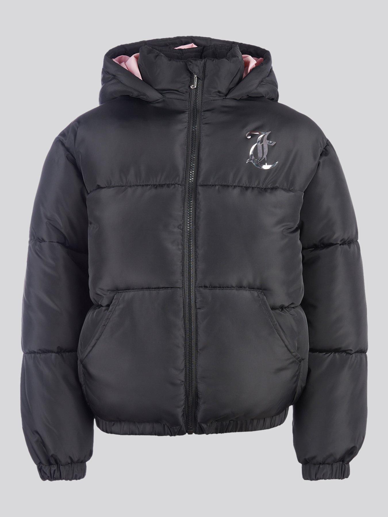 Image 1 of 6 of Juicy Couture Girls Shorter Length Foiled Padded Coat - Black