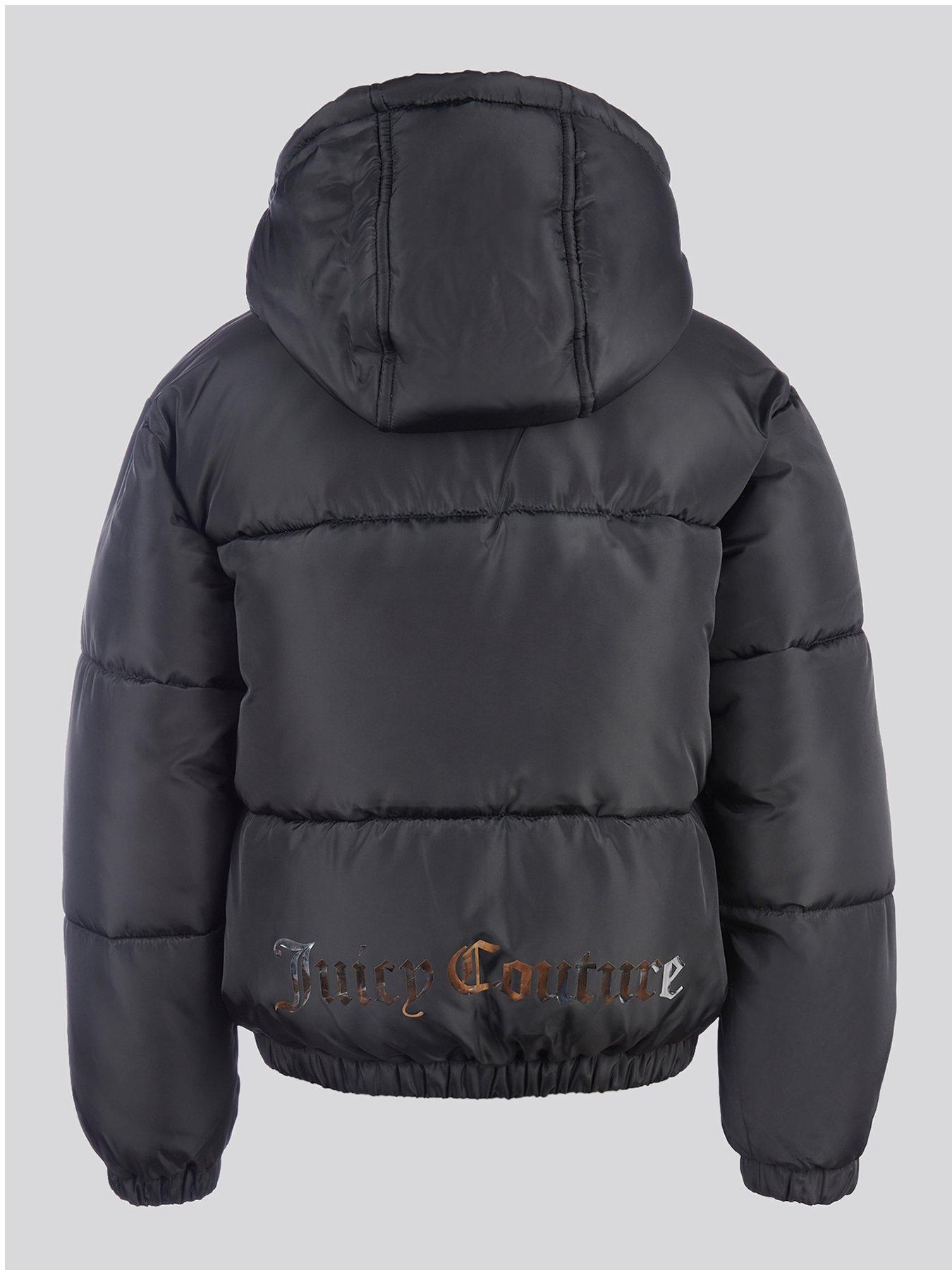 Image 2 of 6 of Juicy Couture Girls Shorter Length Foiled Padded Coat - Black