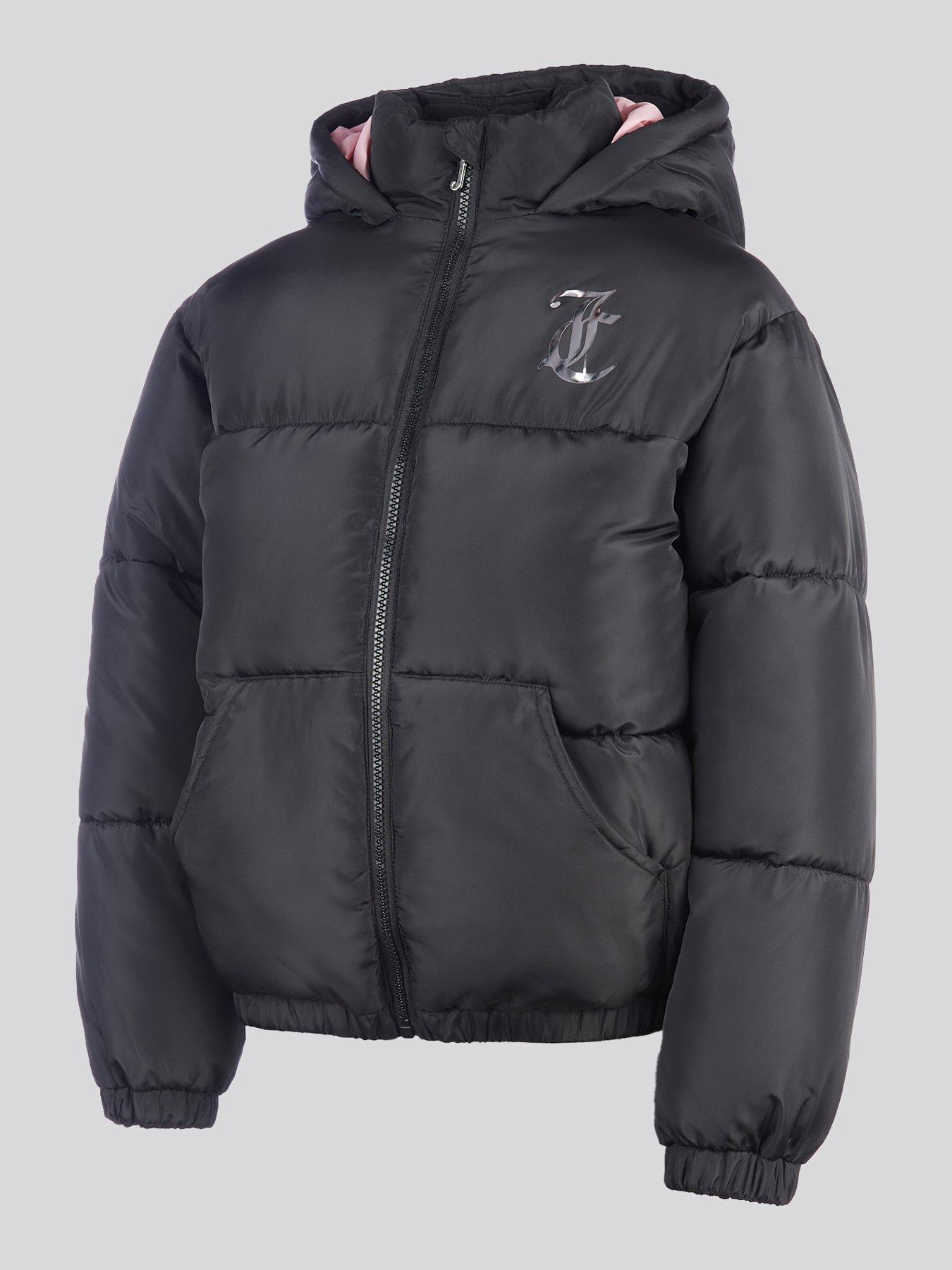 Image 3 of 6 of Juicy Couture Girls Shorter Length Foiled Padded Coat - Black