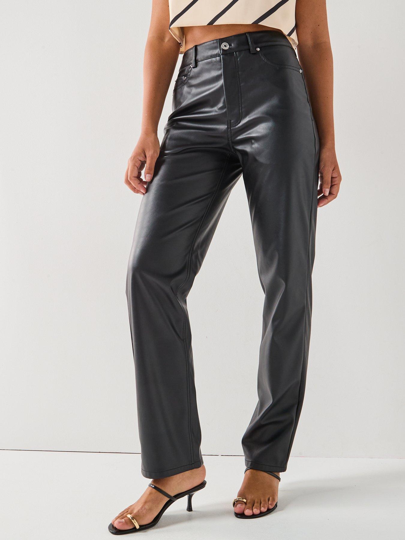 undefined Sadie Straight Leg Faux Leather Pants - Black