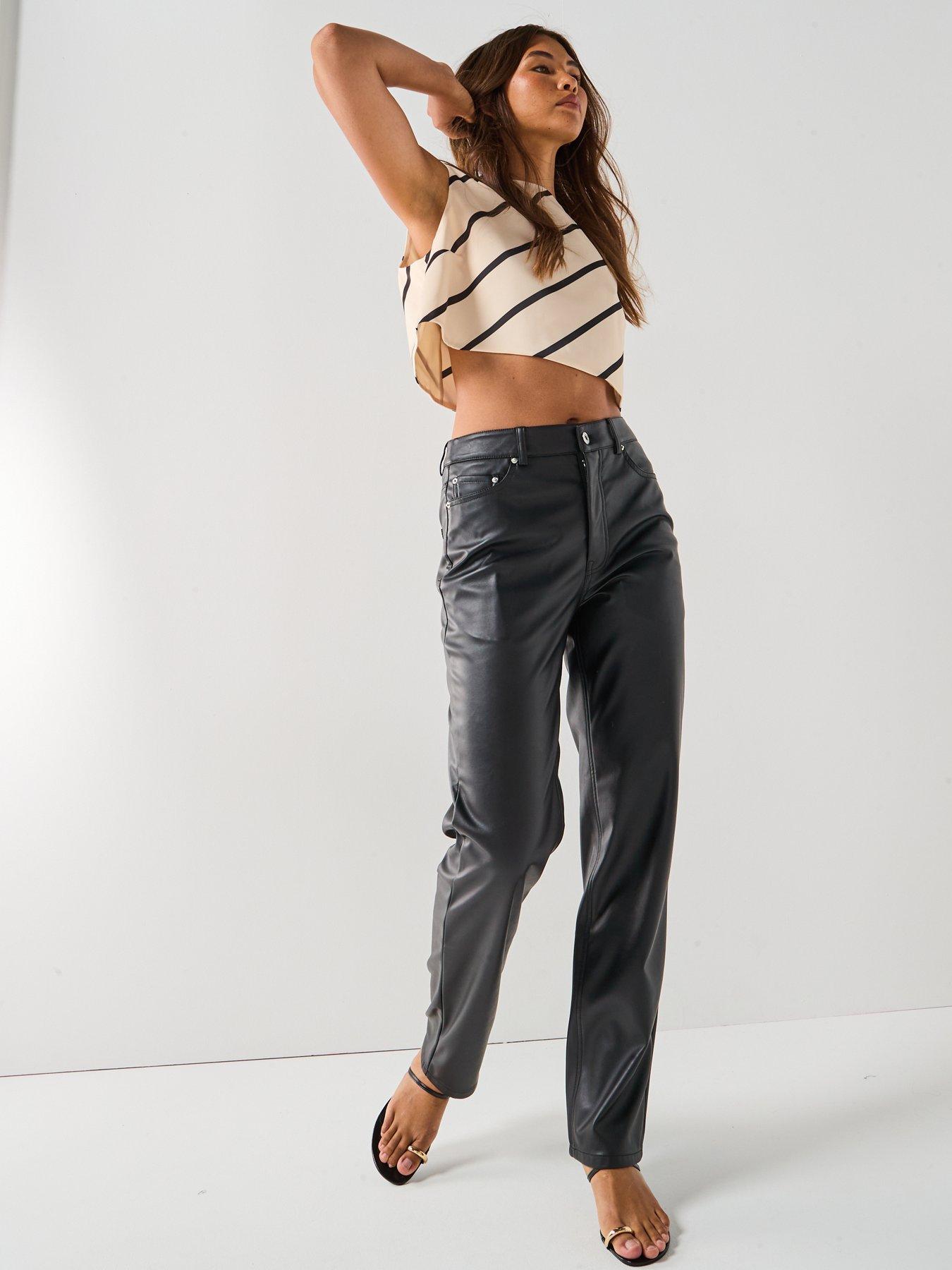 Image 5 of 5 of Only Sadie Straight Leg Faux Leather Pants - Black