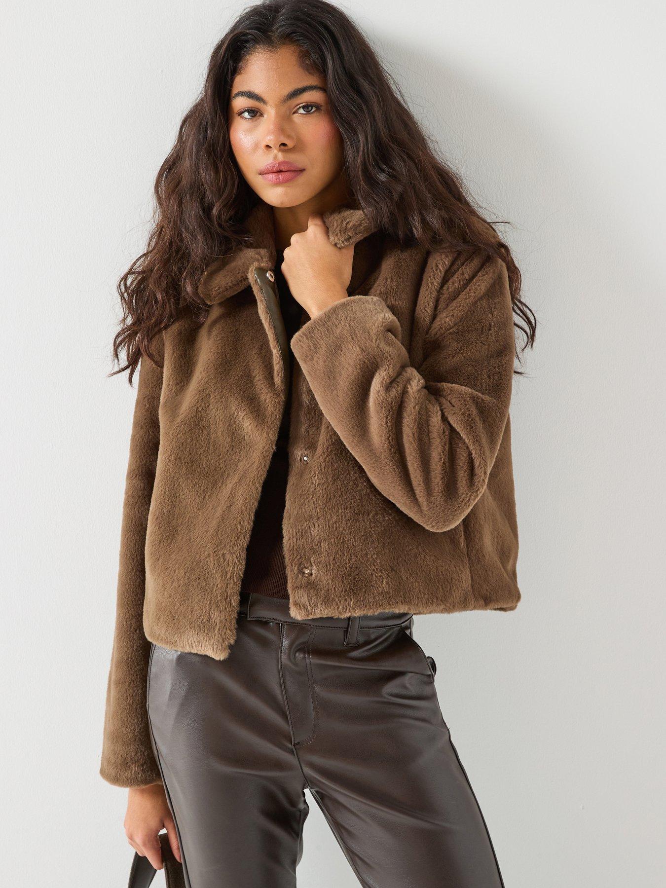  image of jdy-faux-fur-jacket-brown