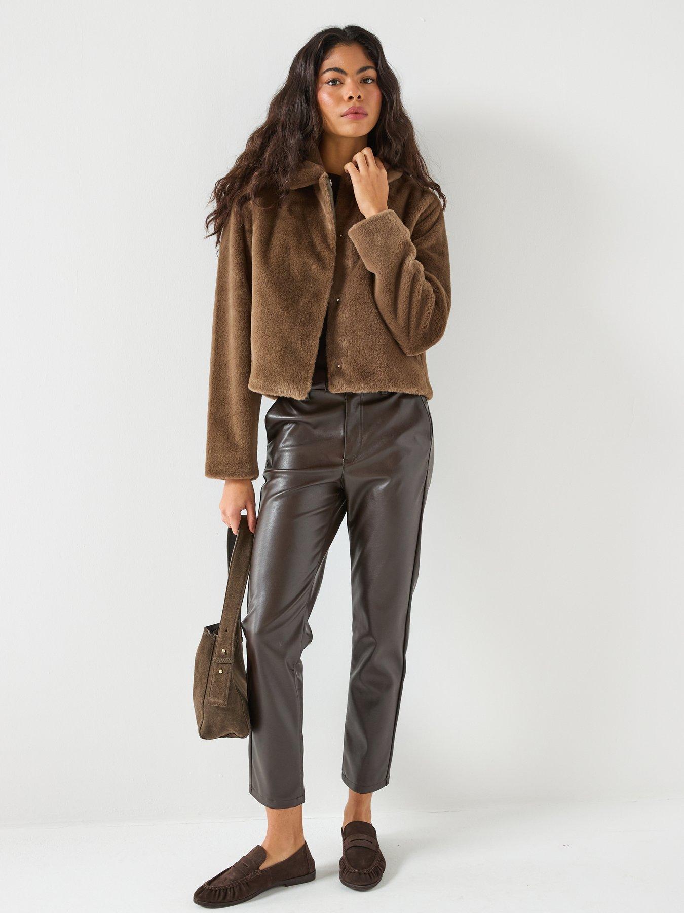  image of jdy-faux-fur-jacket-brown