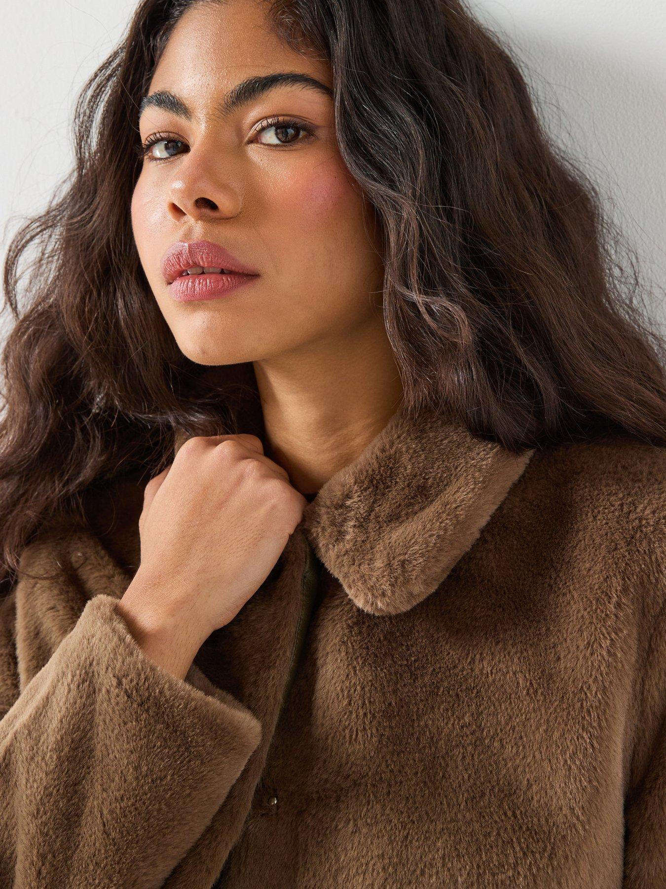  image of jdy-faux-fur-jacket-brown