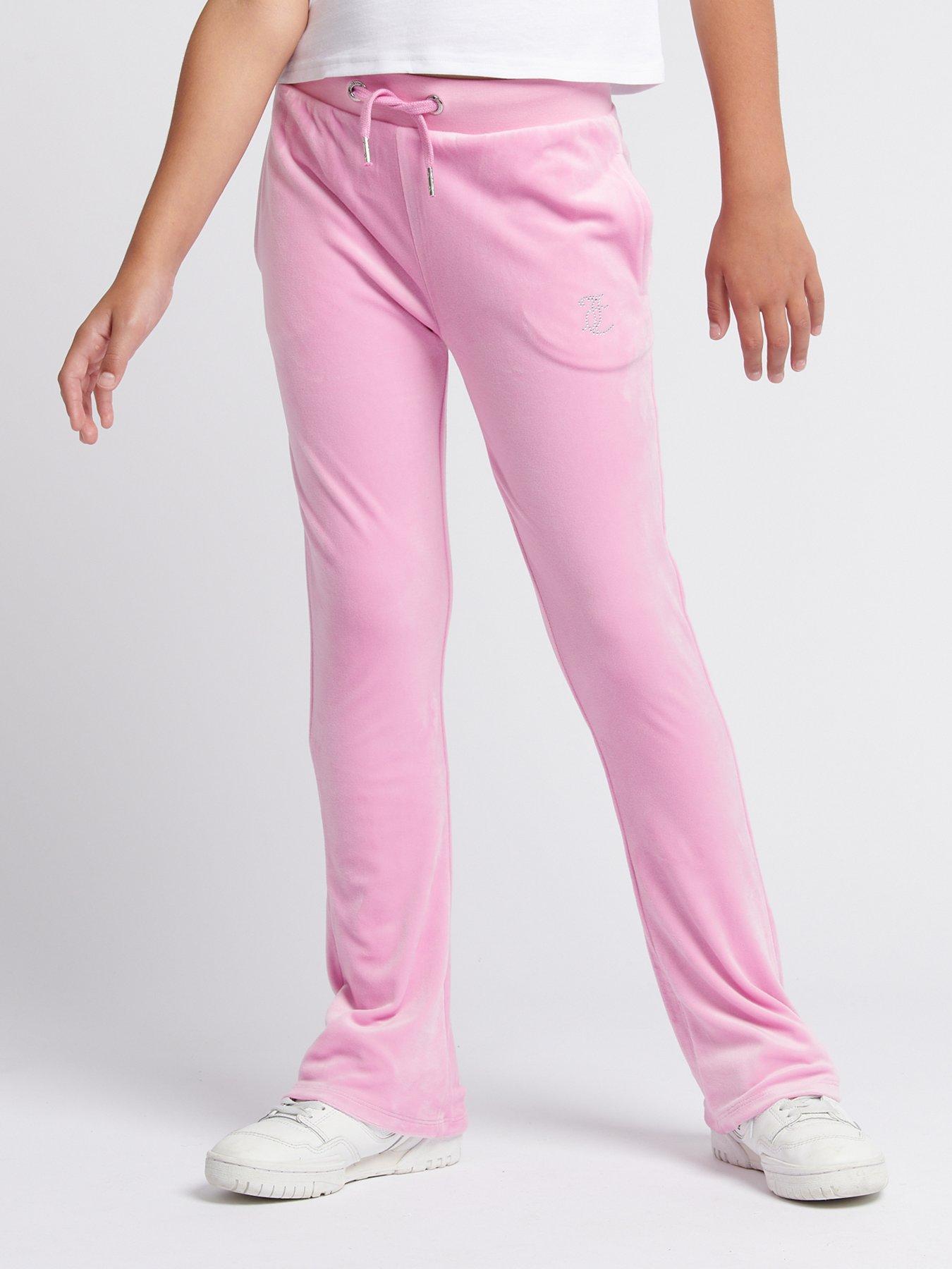 Image 1 of 6 of Juicy Couture Girls Diamante Velour Bootcut Jogger  - Pink