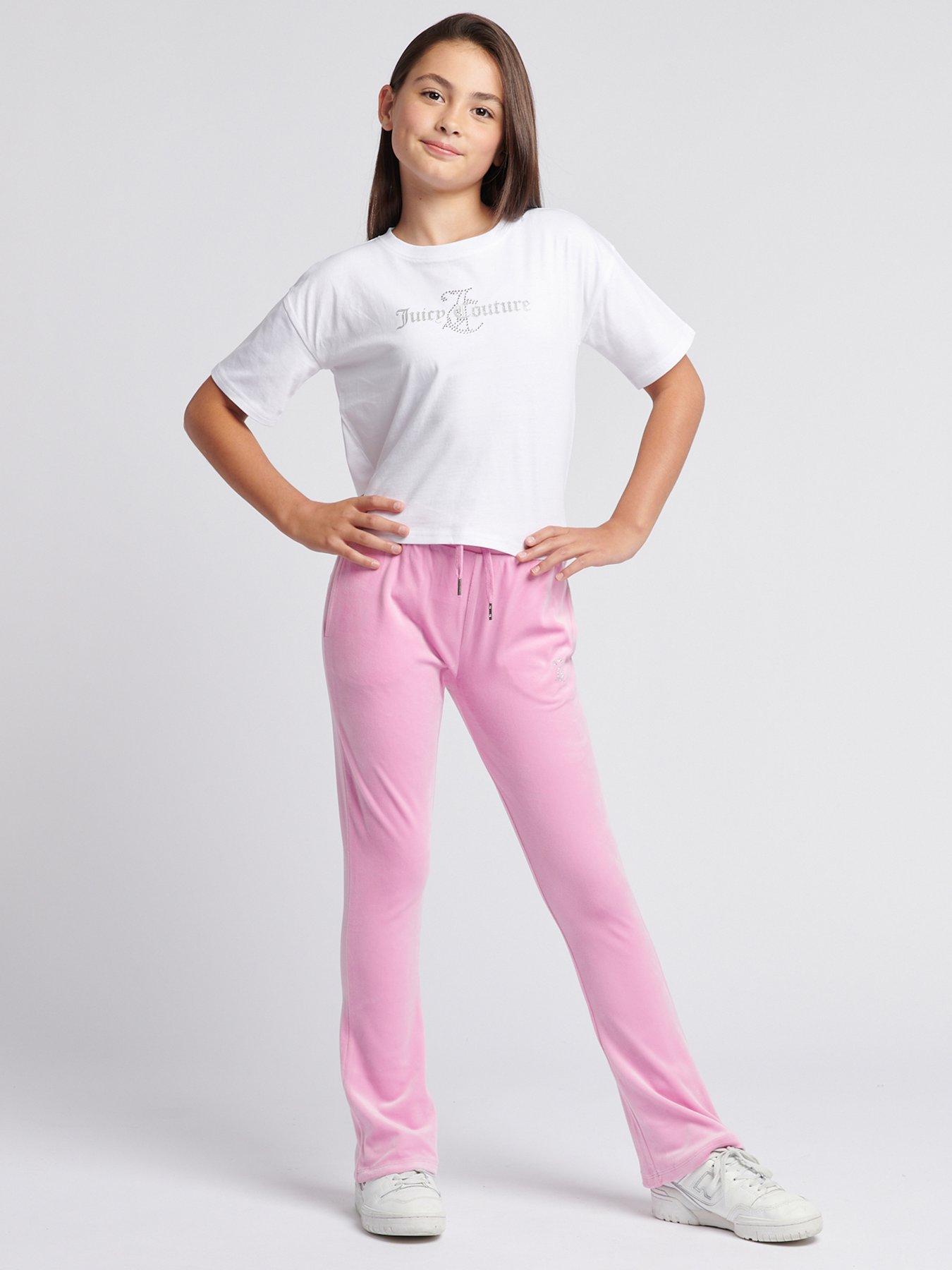 Image 3 of 6 of Juicy Couture Girls Diamante Velour Bootcut Jogger  - Pink