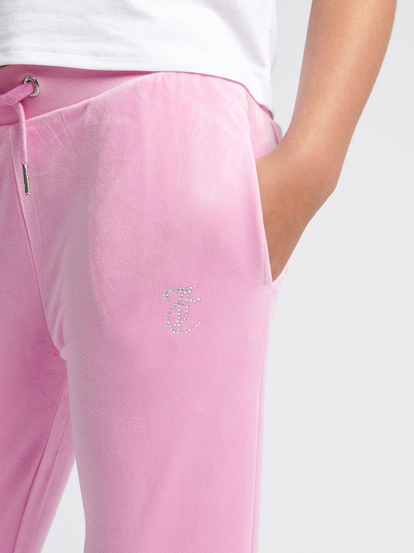 Image 4 of 6 of Juicy Couture Girls Diamante Velour Bootcut Jogger  - Pink